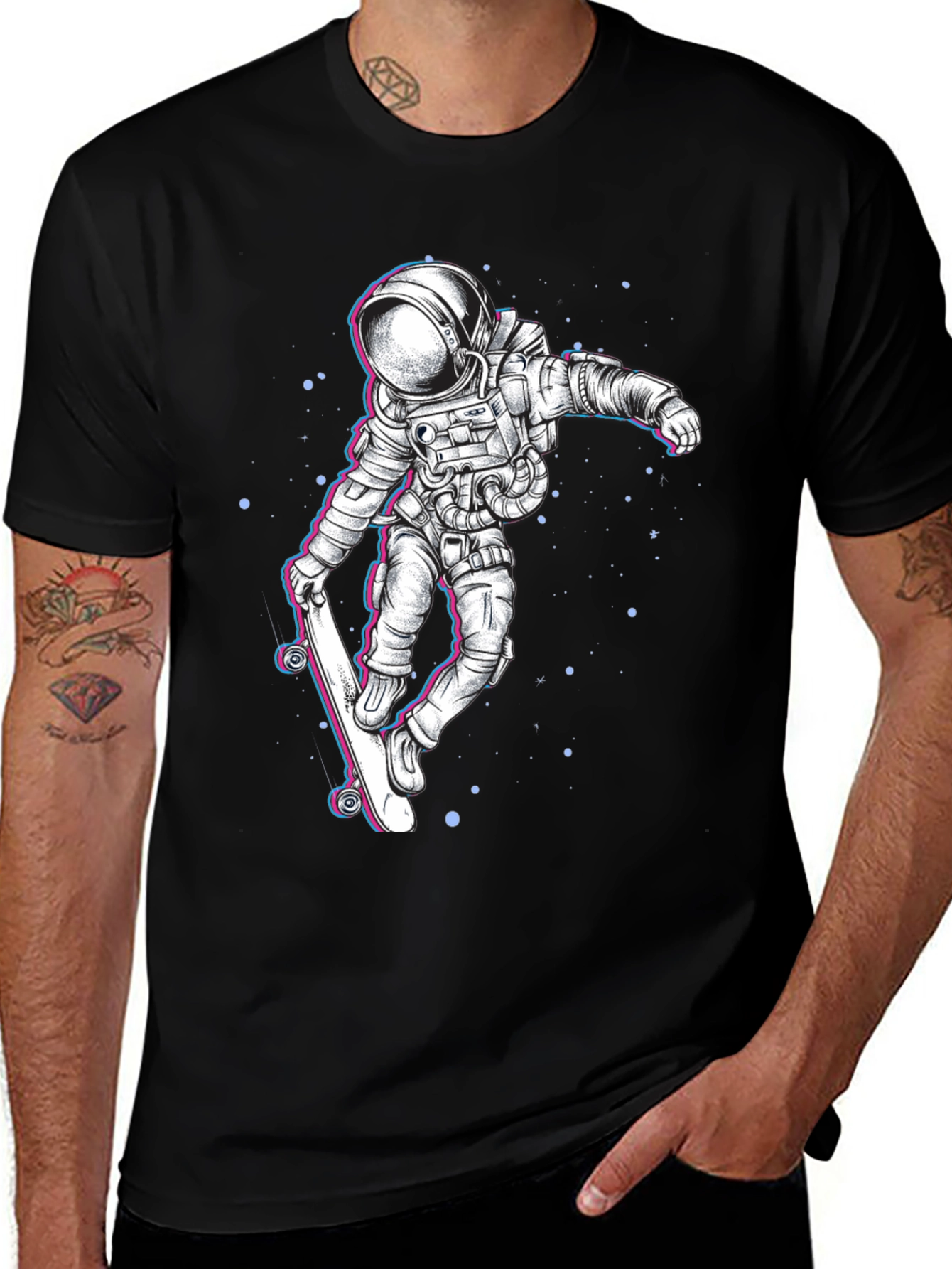 Variant 3 of Astronaut Skateboard Graphic Tee - Black