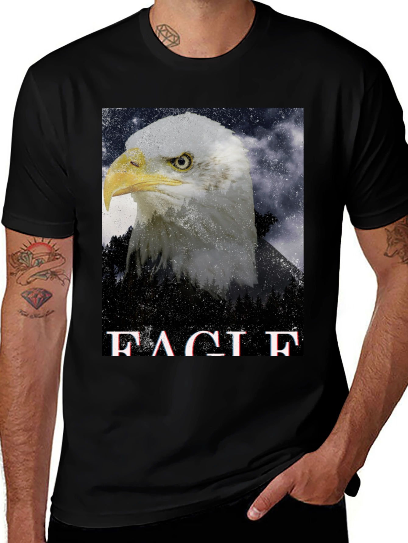 Variant 18 of Eagle Graphic Print Black T-Shirt for Men