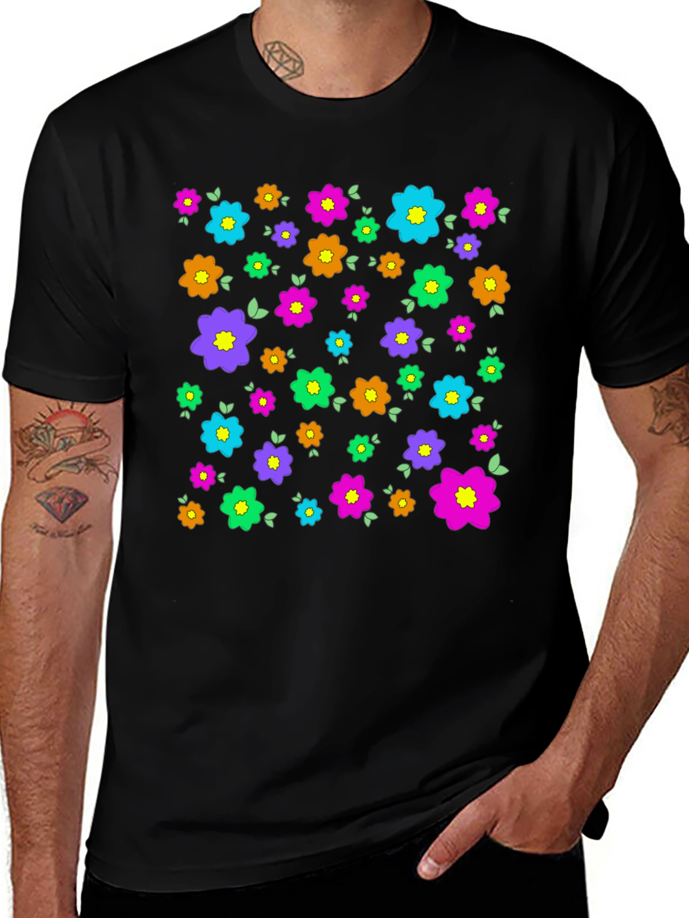 Variant 3 of Vibrant Floral Print Black T-Shirt