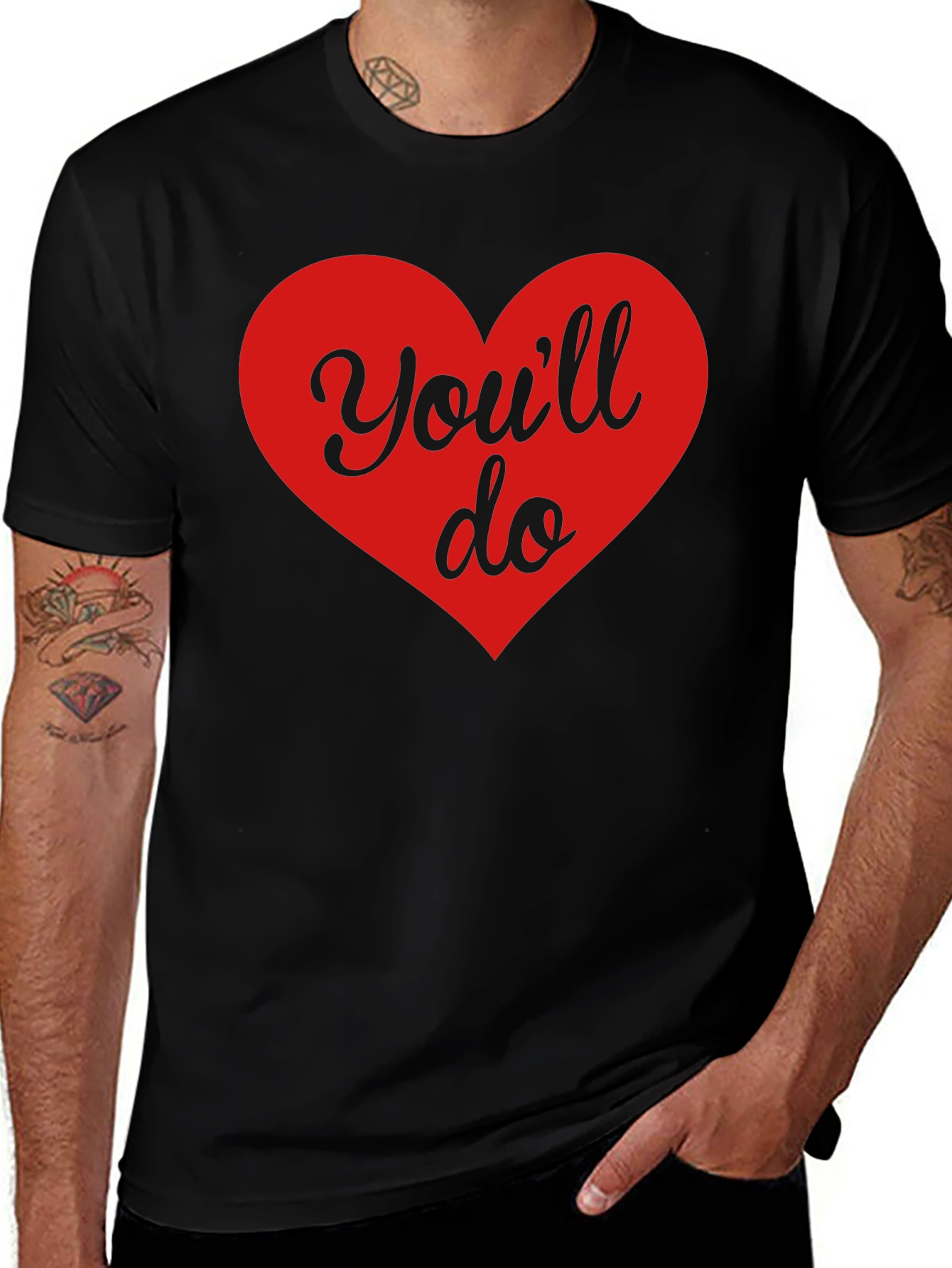 Variant 26 of You'll Do Heart T-Shirt - Black Cotton Blend Casual Tee