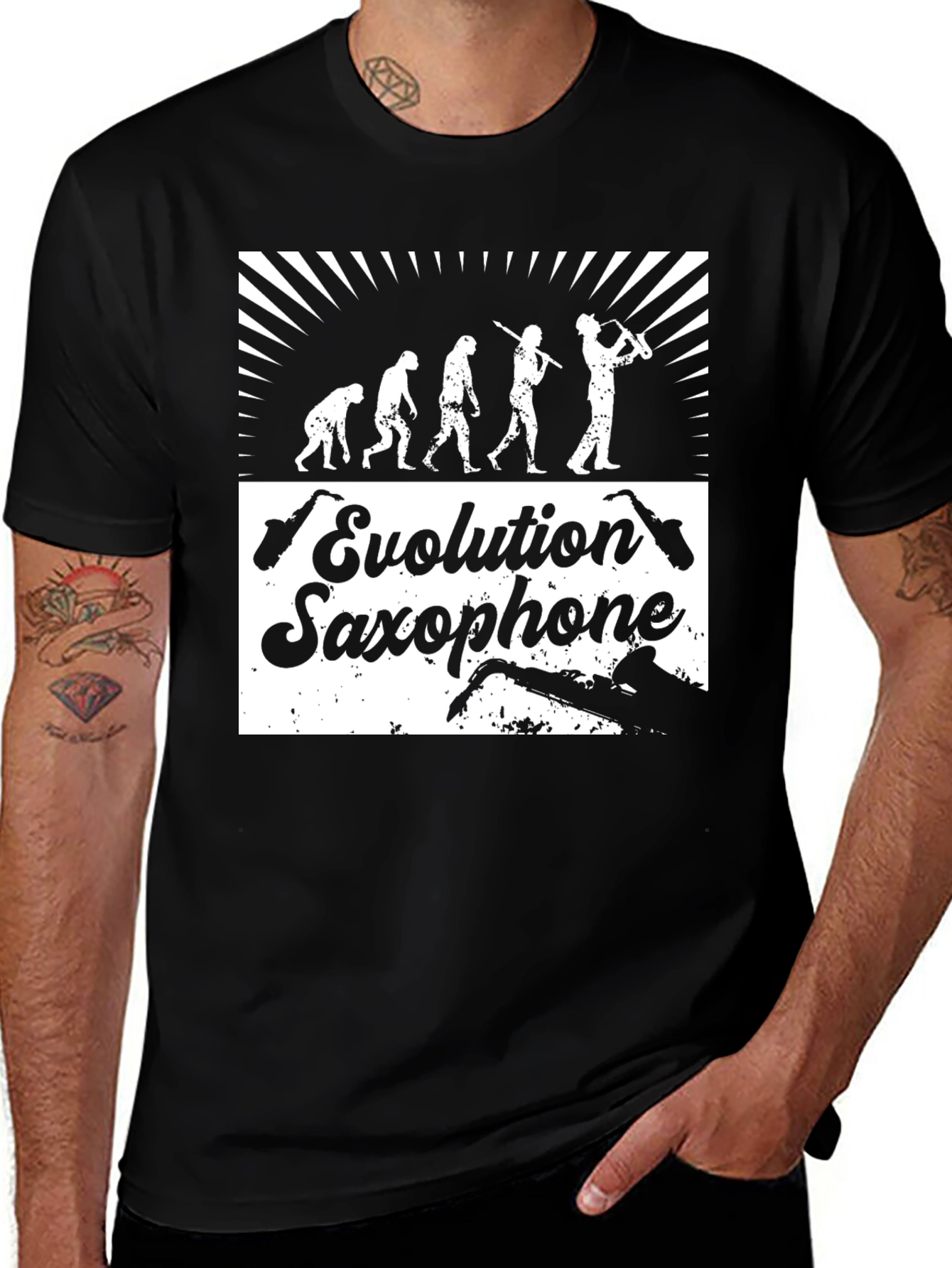 Variant 19 of Evolution Saxophone T-Shirt - Funny Music Tee