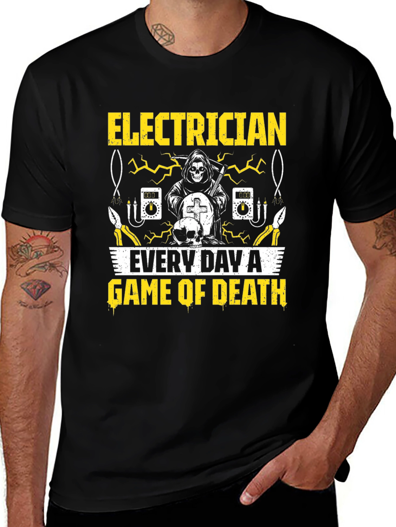 Black Electrician Game of Death Black T-Shirt main image