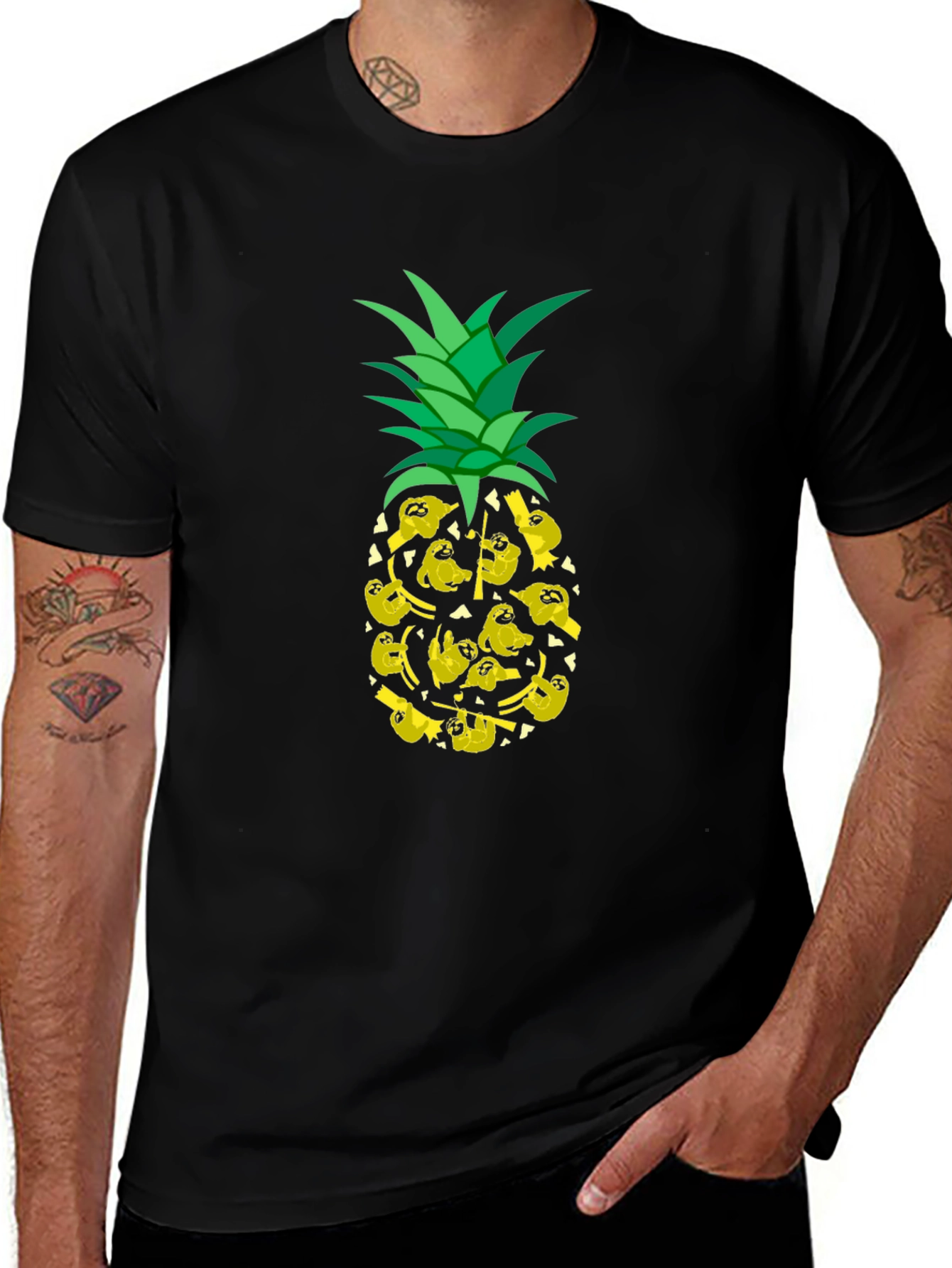Variant 10 of Funny Pineapple Sloth T-Shirt - Black