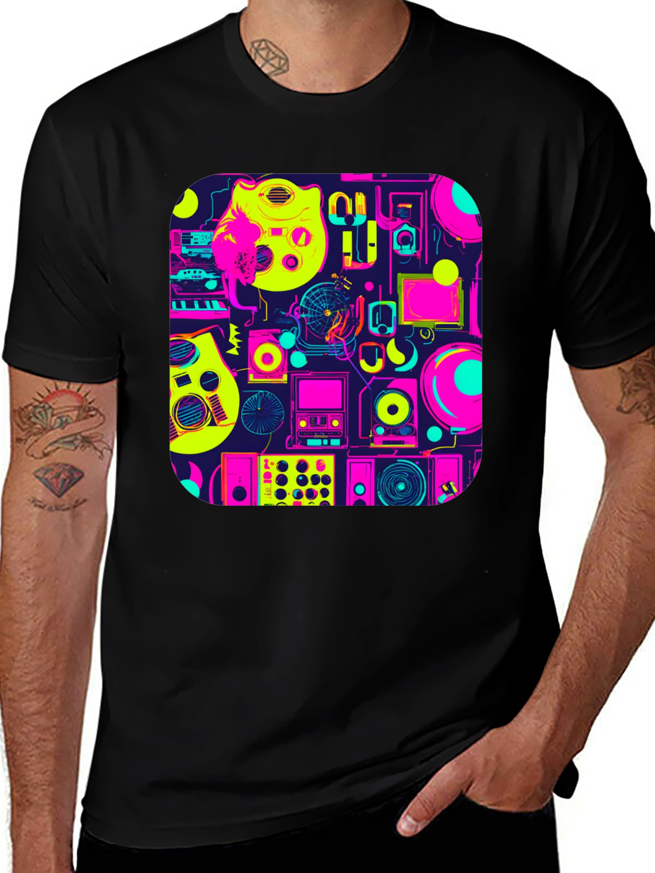 Retro Music Gear Graphic Tee - Black