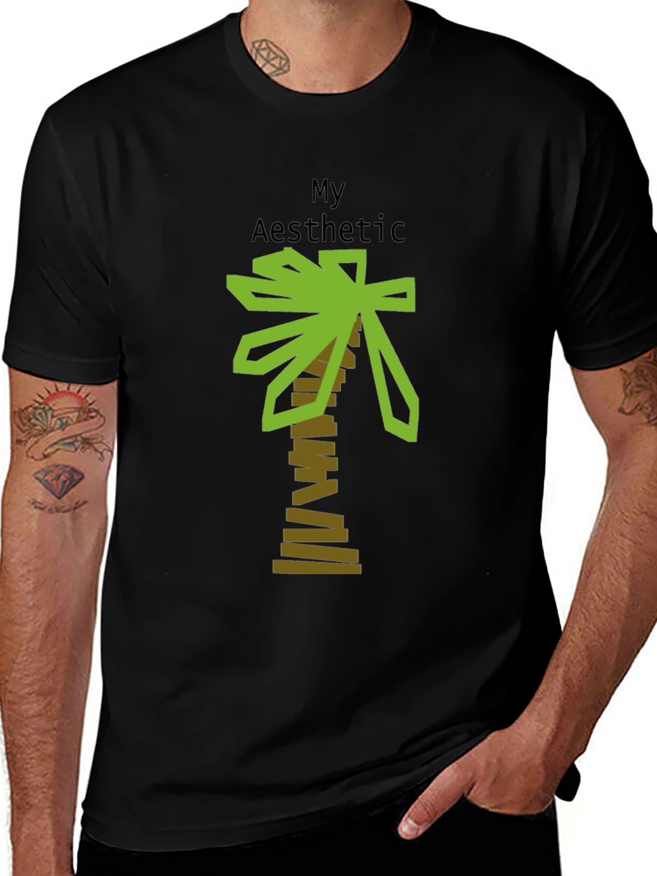 My Aesthetic Palm Tree Graphic Tee - Casual Black T-Shirt