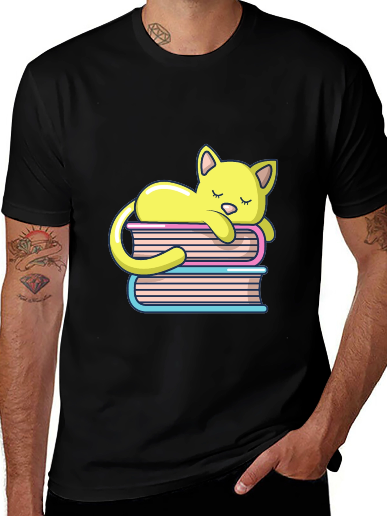 Variant 10 of Cute Cat Sleeping on Books Graphic T-Shirt