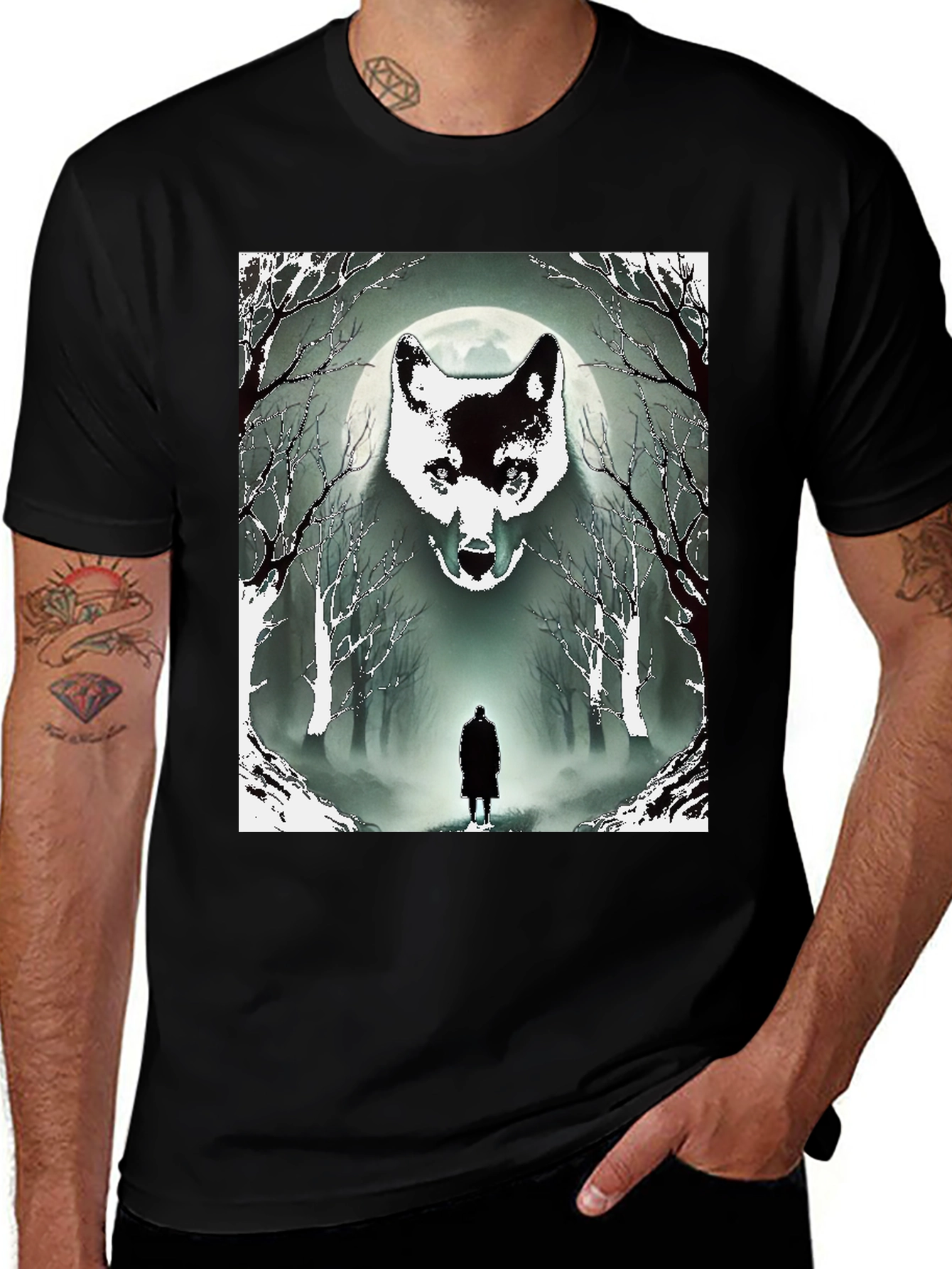 Variant 30 of Wolf Moon Graphic Tee - Dark Forest Design