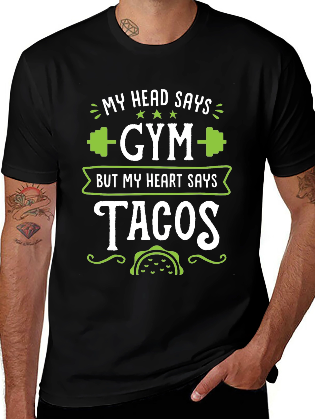 Black Gym & Tacos Graphic T-Shirt Funny Workout Tee main image
