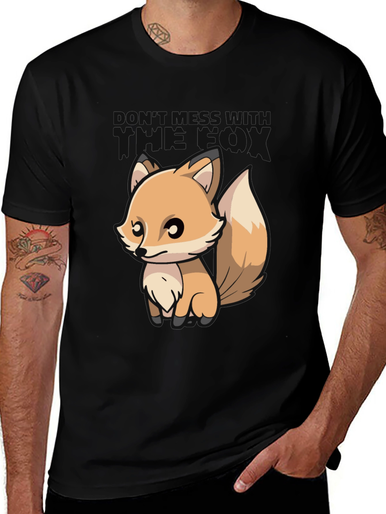 Variant 3 of Cute Fox Graphic Tee - Black Cotton T-Shirt