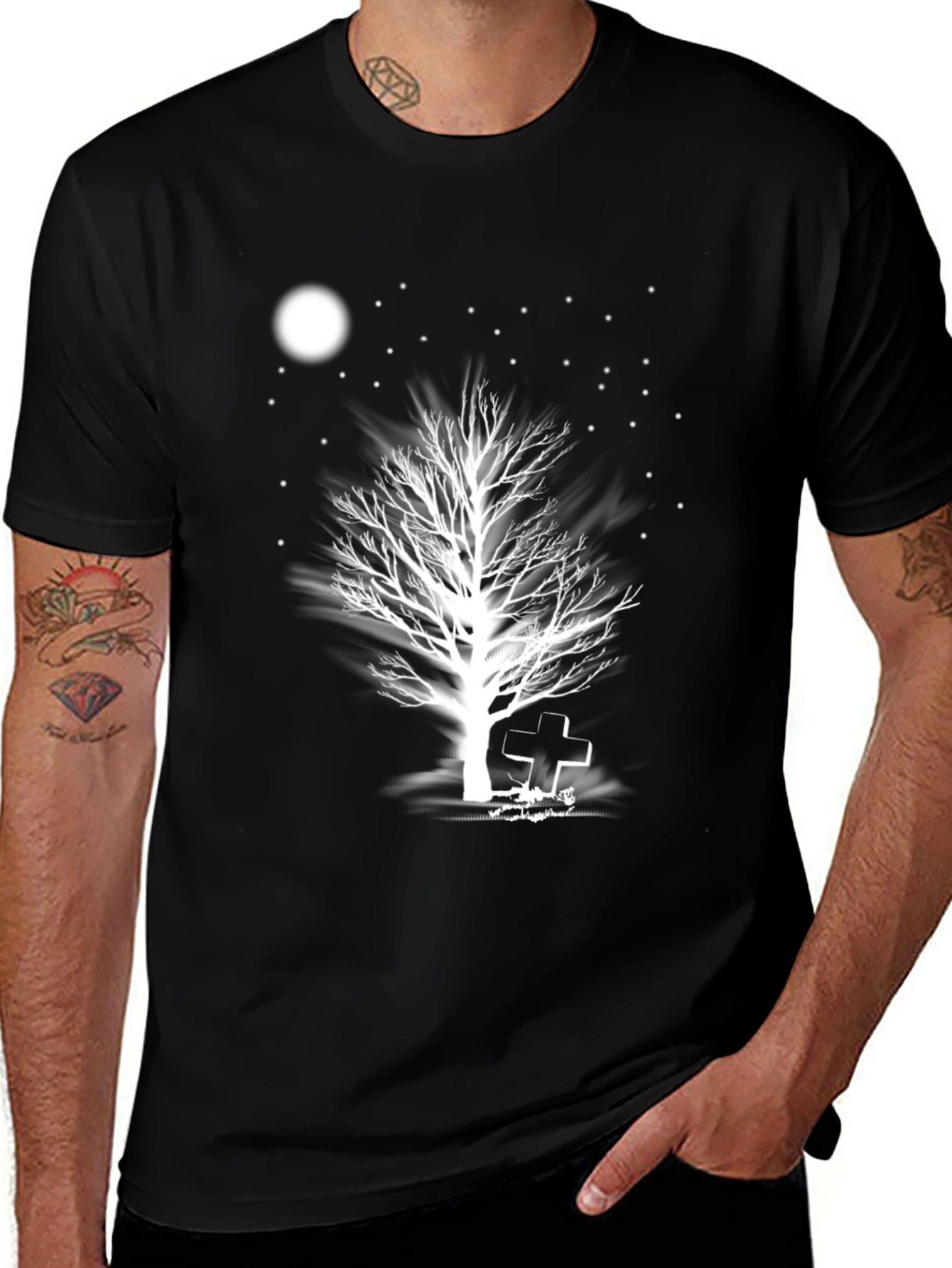 Variant 29 of Men's Black Tree & Tombstone Graphic Tee