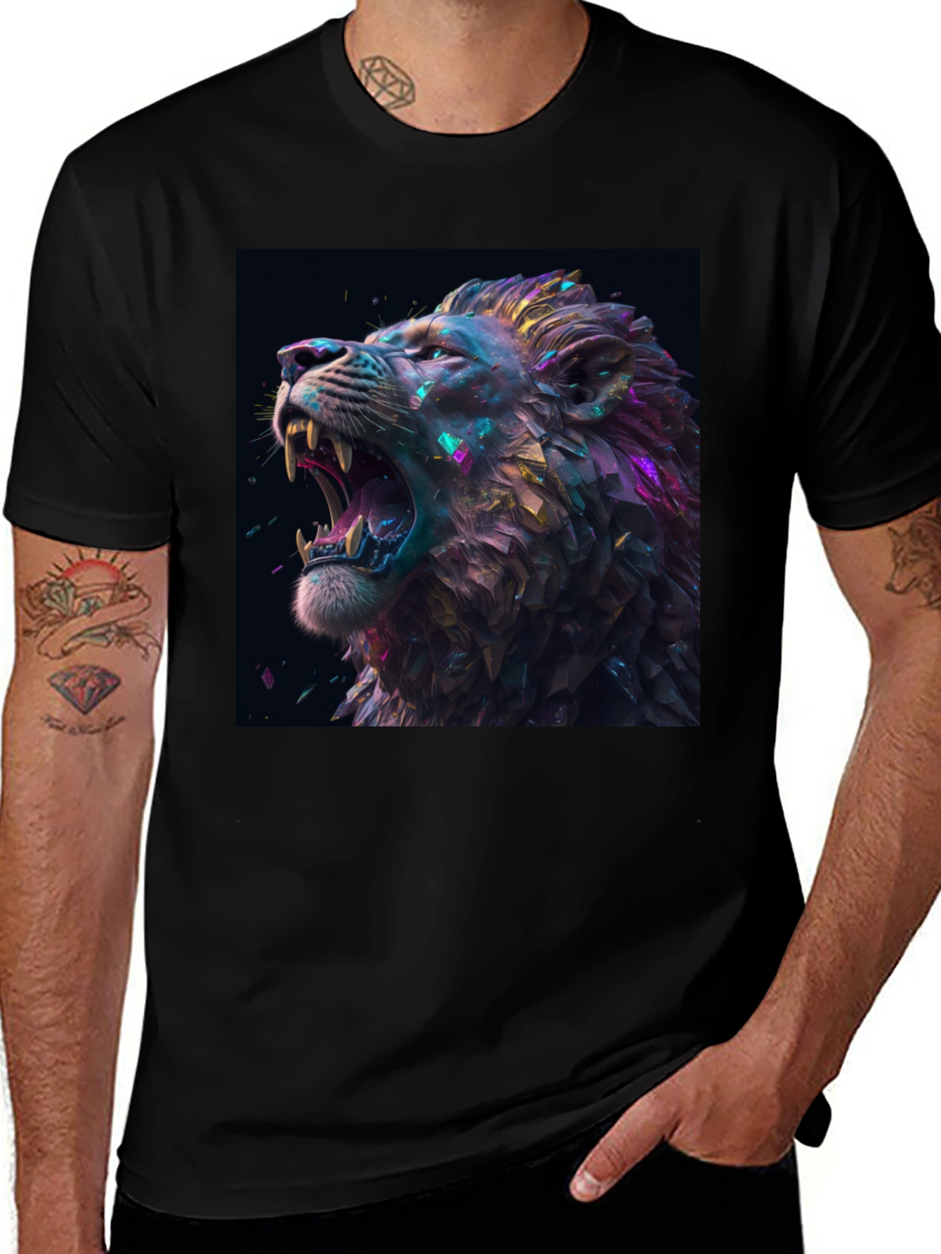 Variant 23 of Lion T-Shirt, Black Tee, Roaring Design