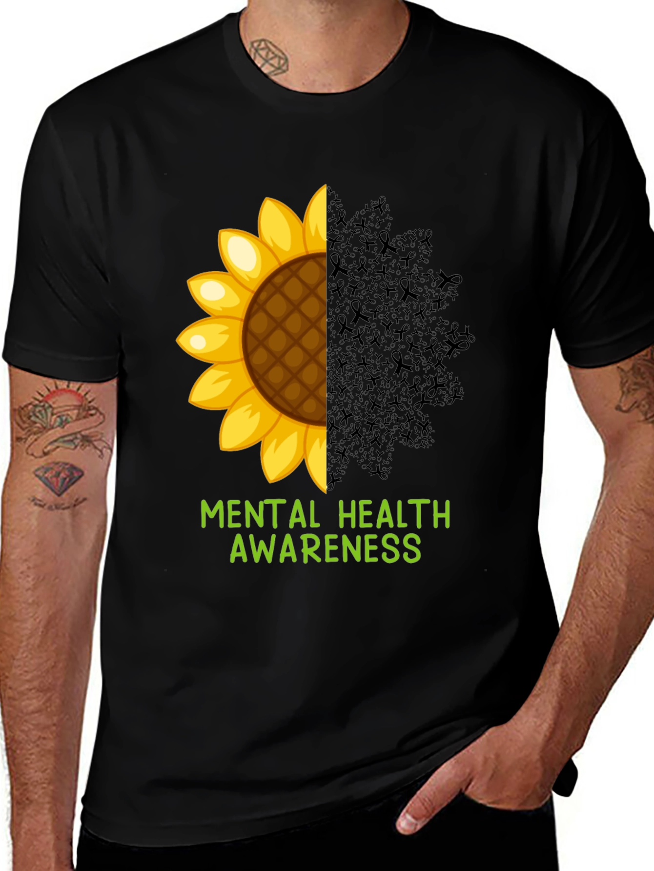 Black Mental Health Awareness Sunflower T-Shirt main image