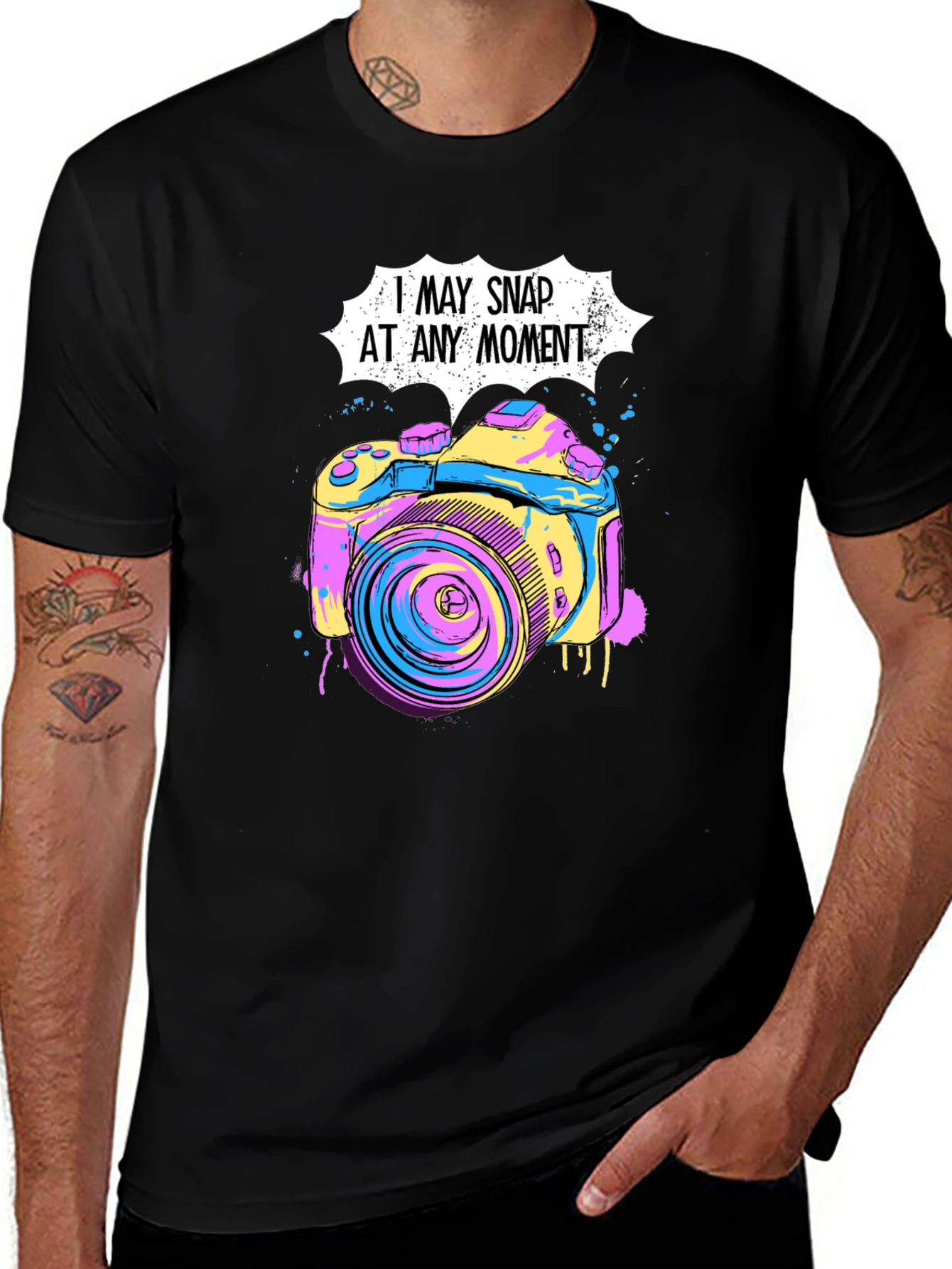 Variant 29 of I May Snap At Any Moment Camera Graphic Tee - Black