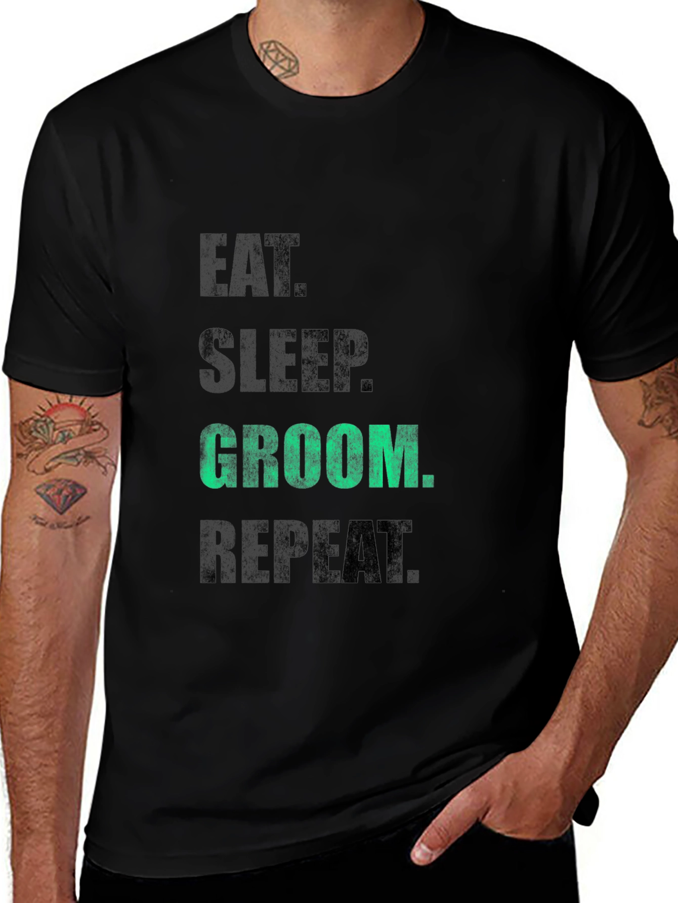 Variant 21 of Eat Sleep Groom Repeat T-Shirt - Black Graphic Tee