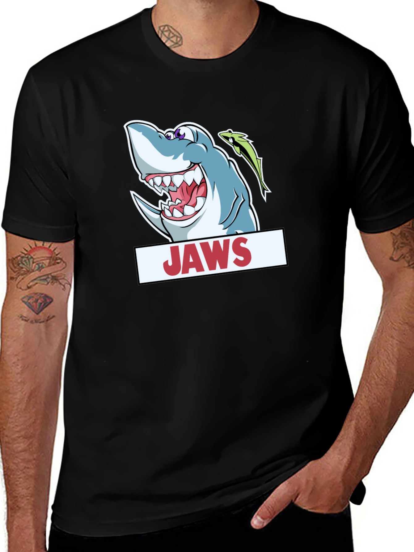 Variant 29 of Jaws Cartoon Shark Black T-Shirt