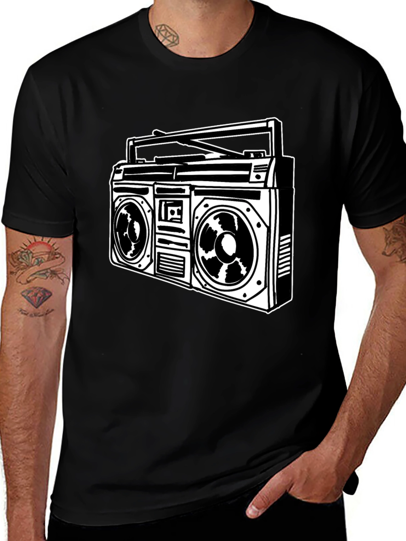 Variant 17 of Retro Boombox Graphic Tee - Classic Black