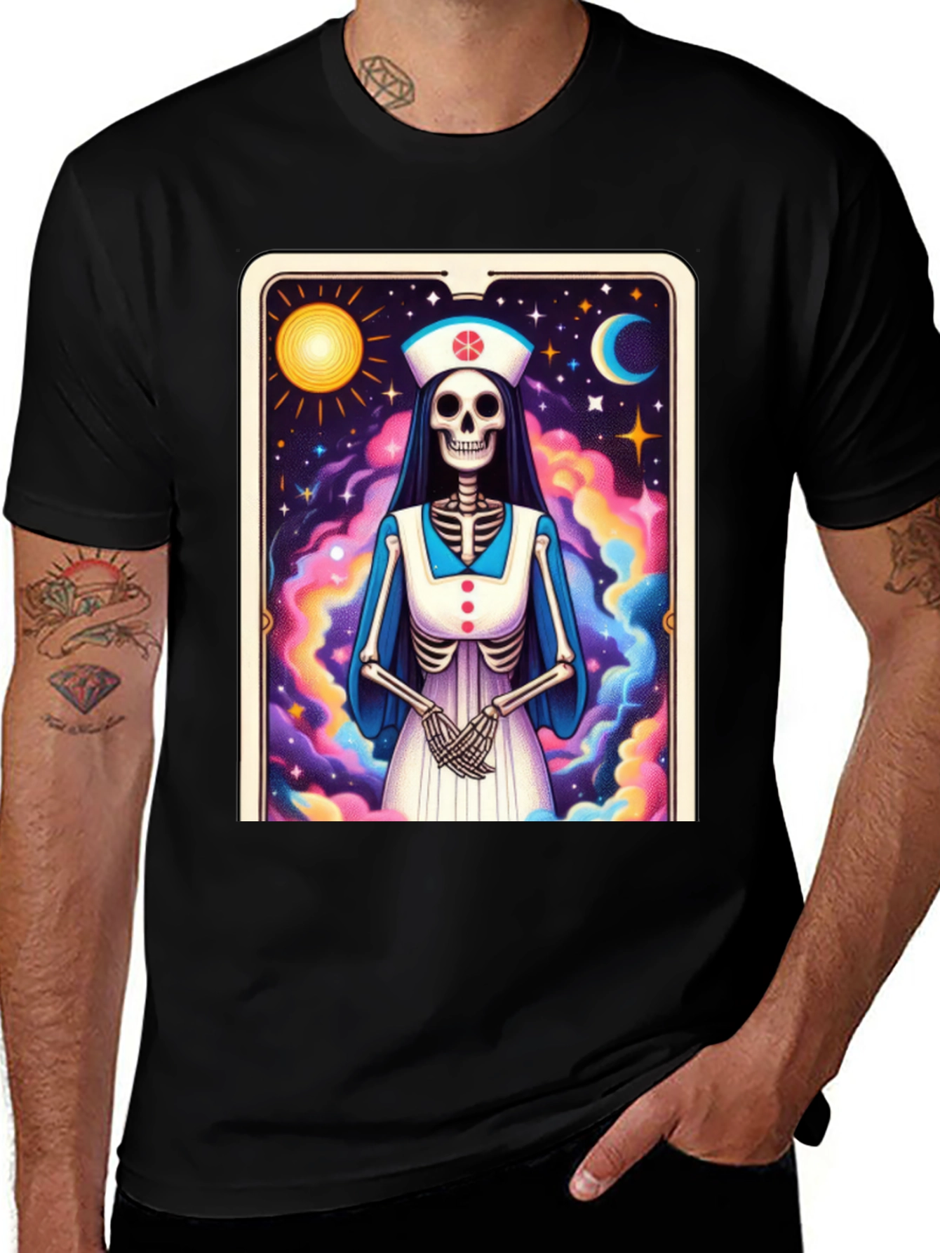 Variant 27 of Skeleton Nurse Tarot Card Graphic Tee