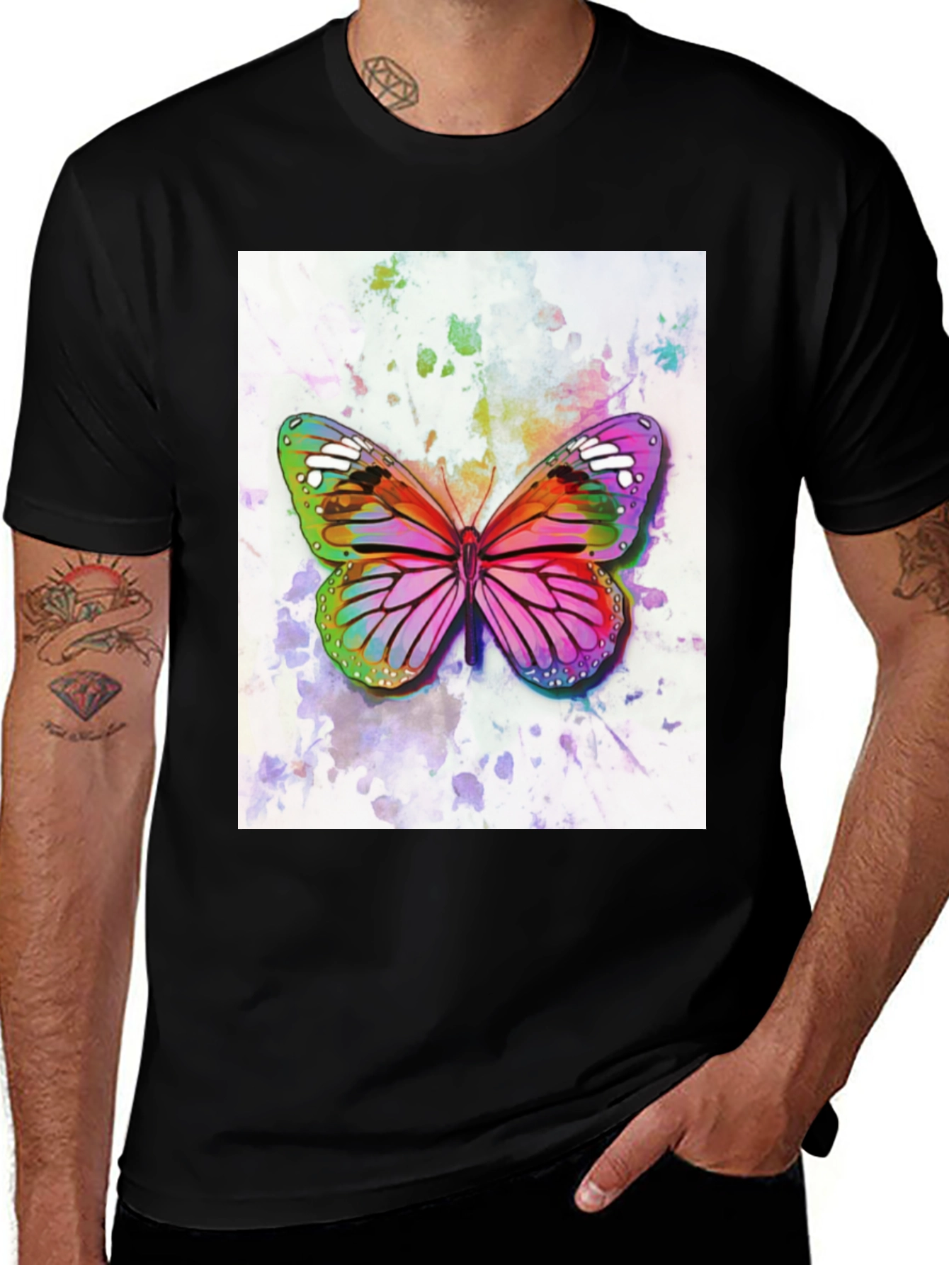 Variant 11 of Watercolor Butterfly Black T-Shirt