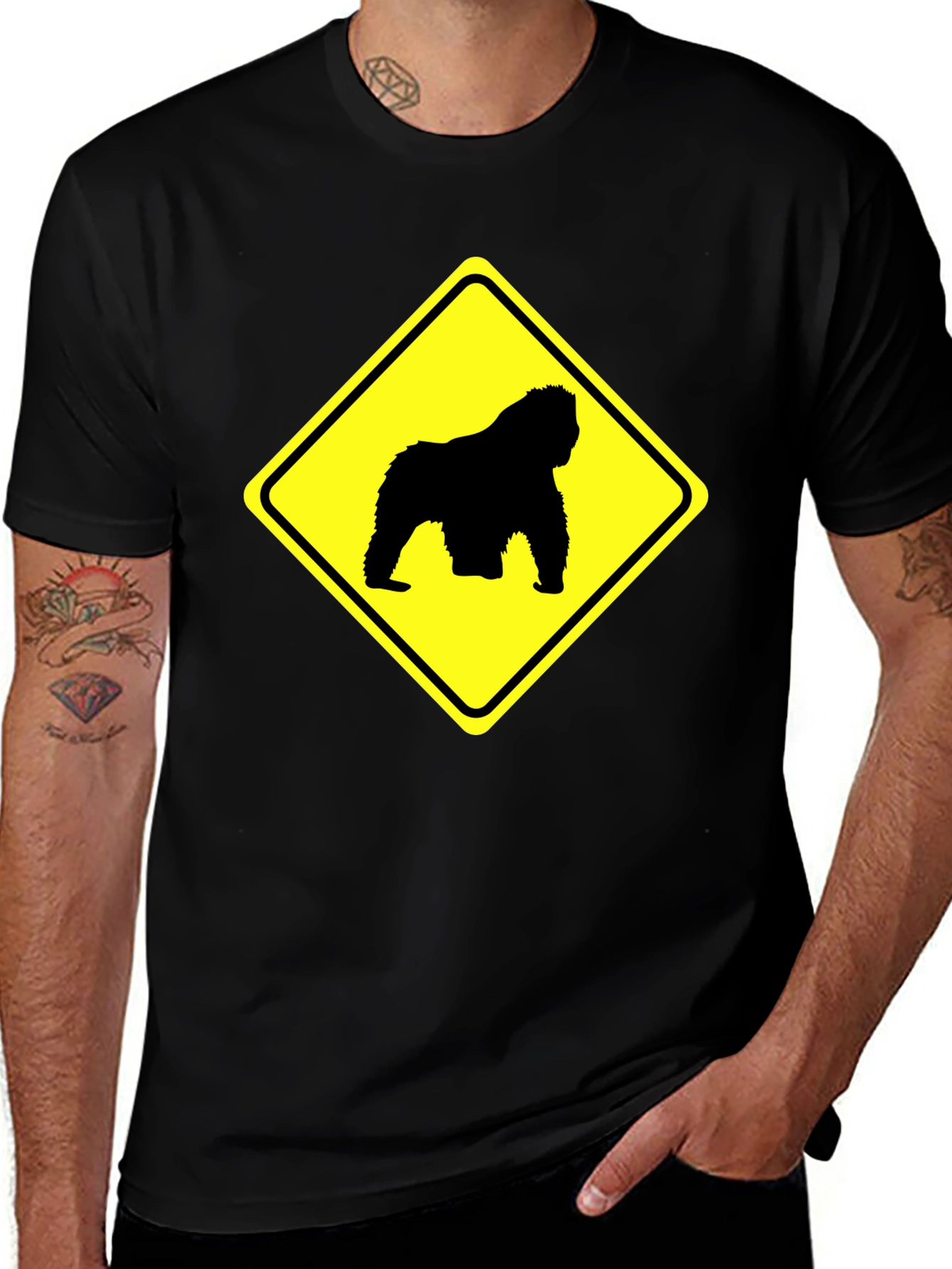 Variant 27 of Gorilla Crossing Black T-Shirt - Funny Novelty Tee