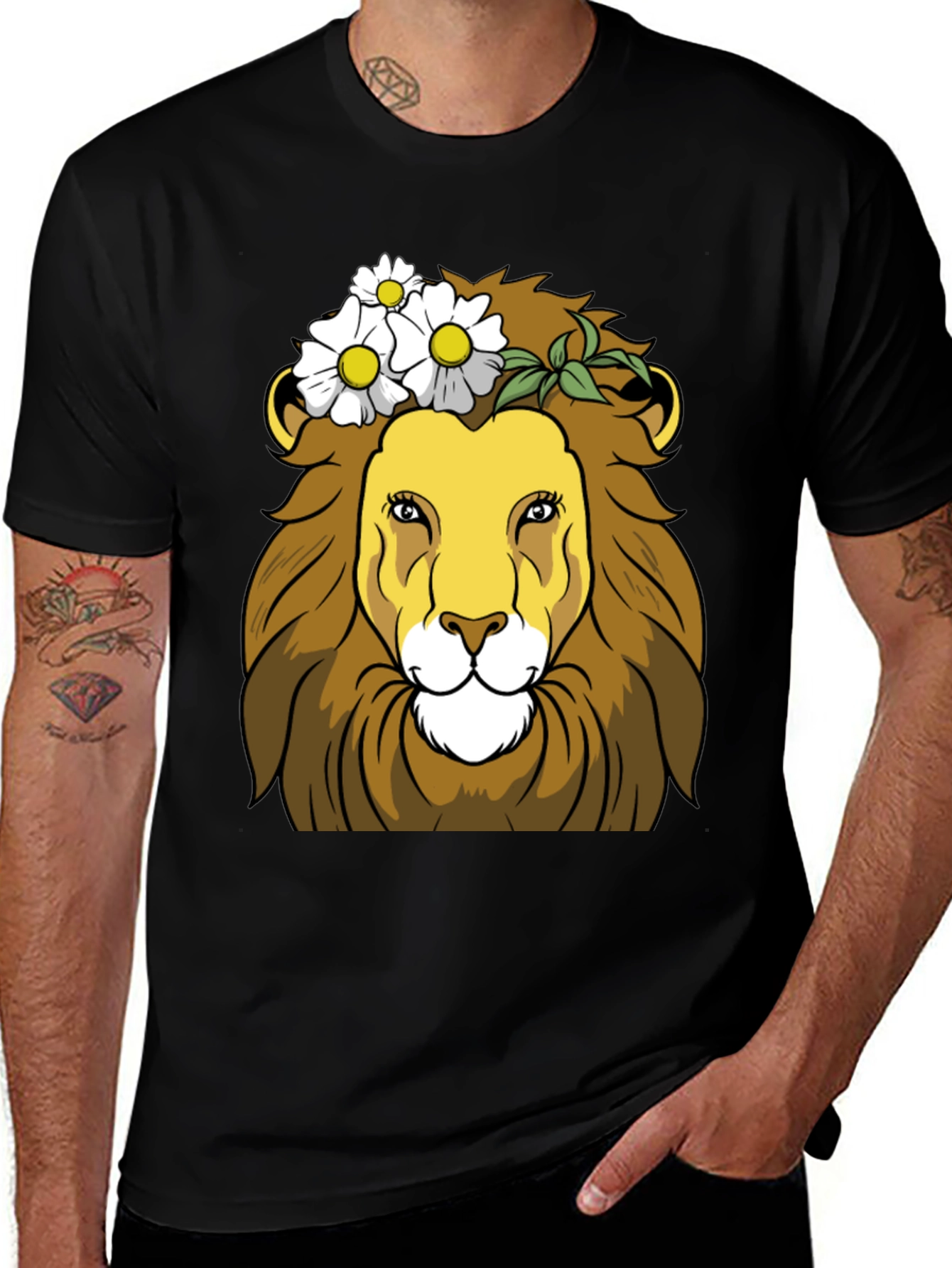Variant 13 of Lion Floral Graphic Tee - Unisex Black T-Shirt
