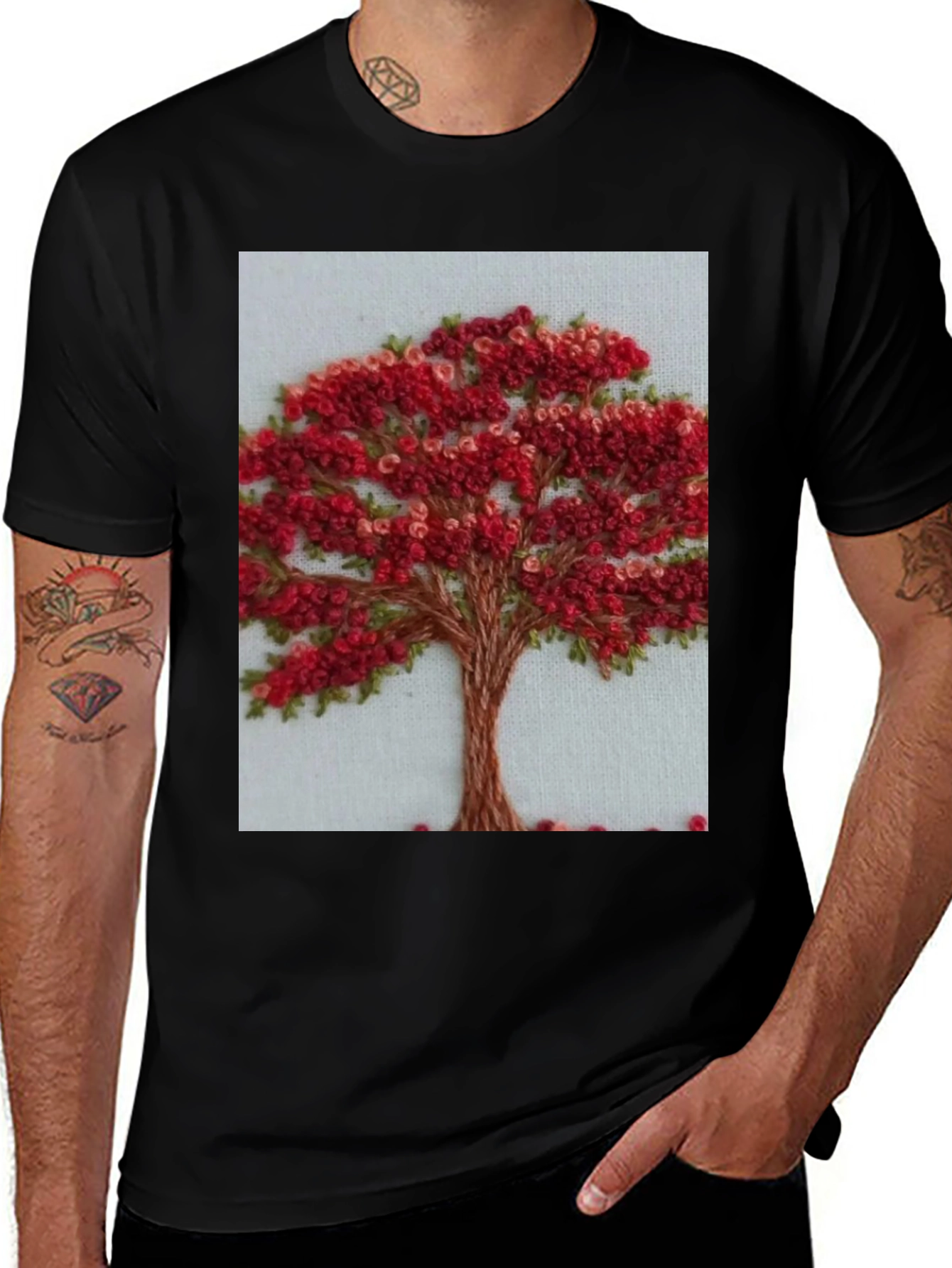 Variant 28 of Embroidered Tree T-Shirt - Stylish Nature Design