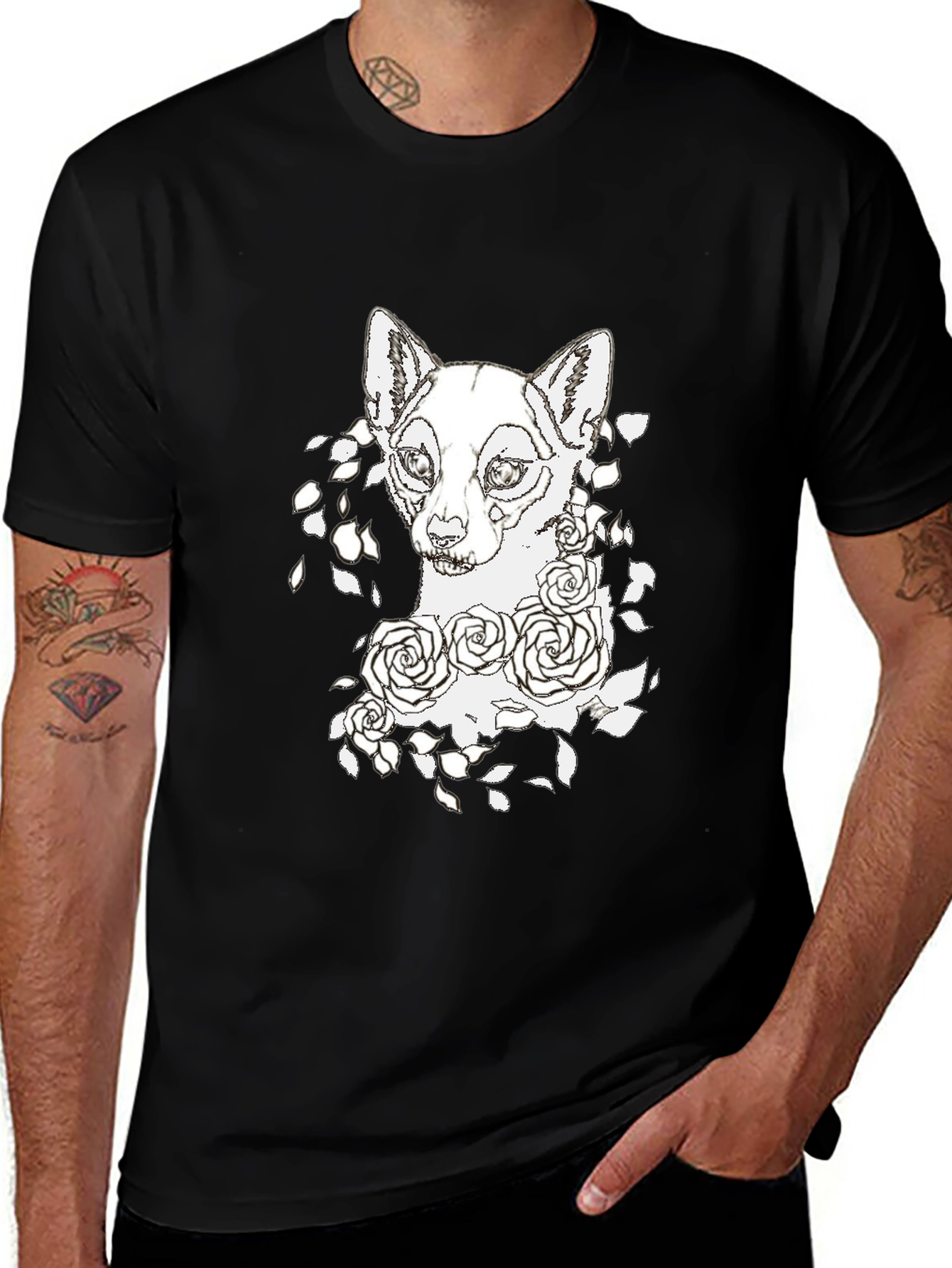 Variant 4 of Dog & Roses Graphic Tee - Black Cotton T-Shirt