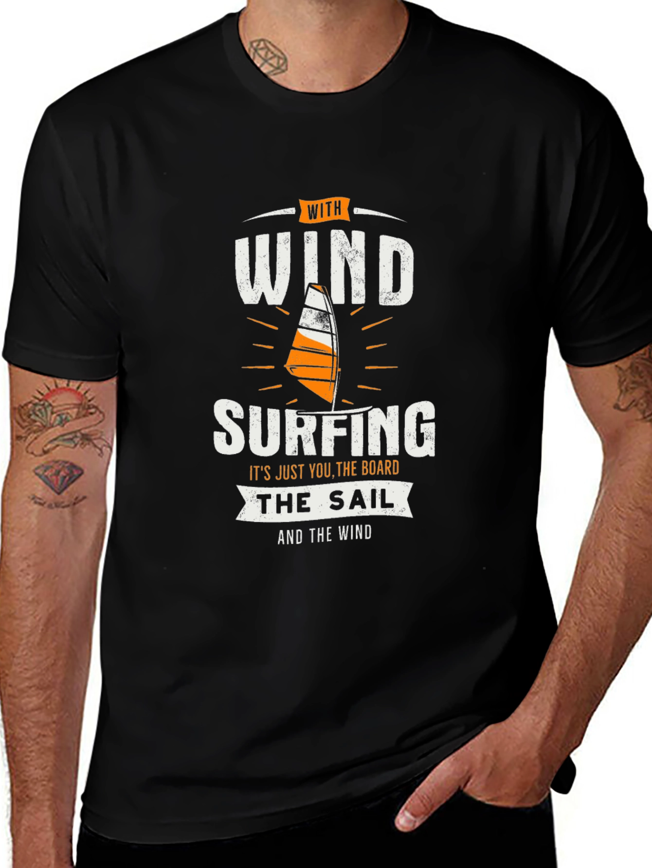 Variant 18 of Wind Surfing Graphic T-Shirt - Black Cotton Tee