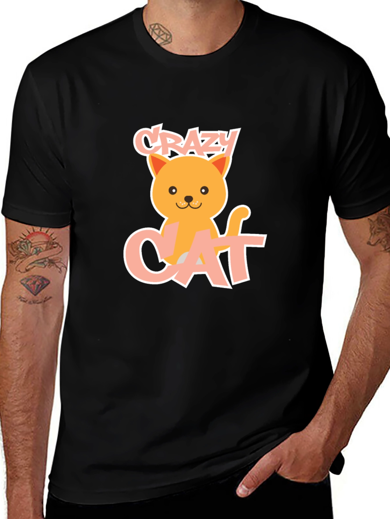 Variant 14 of Crazy Cat Graphic Tee - Unisex Black T-Shirt