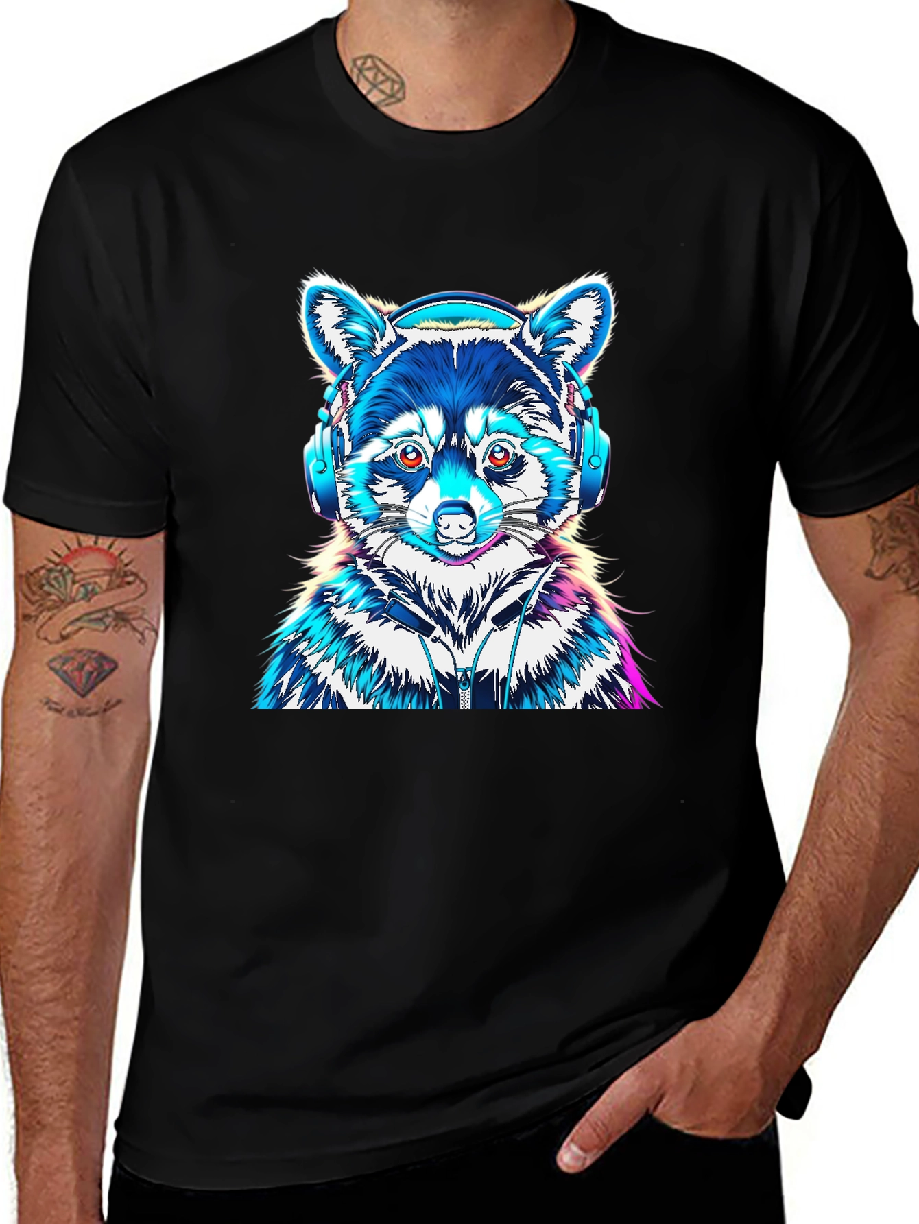 Variant 23 of Cool Raccoon Graphic Tee - Black
