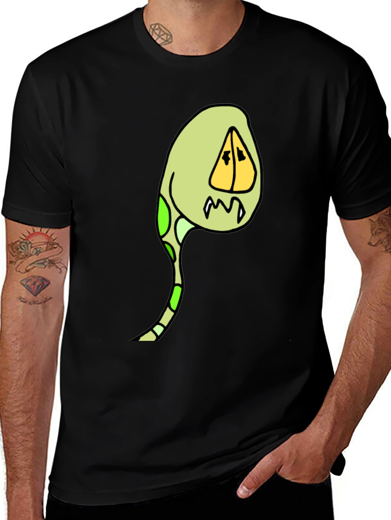 Variant 12 of Cartoon Creature Graphic Tee - Black Cotton Blend