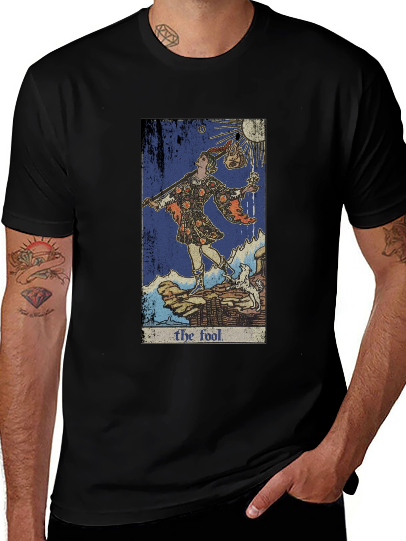 Black The Fool Tarot Card Graphic Tee - Unique Design main image
