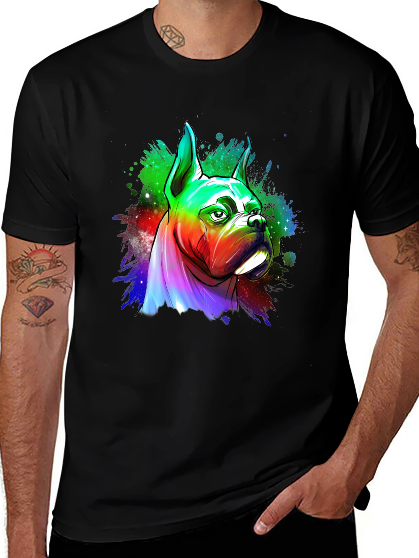 Variant 29 of Rainbow Boxer Dog Graphic Tee - Unique Art T-Shirt