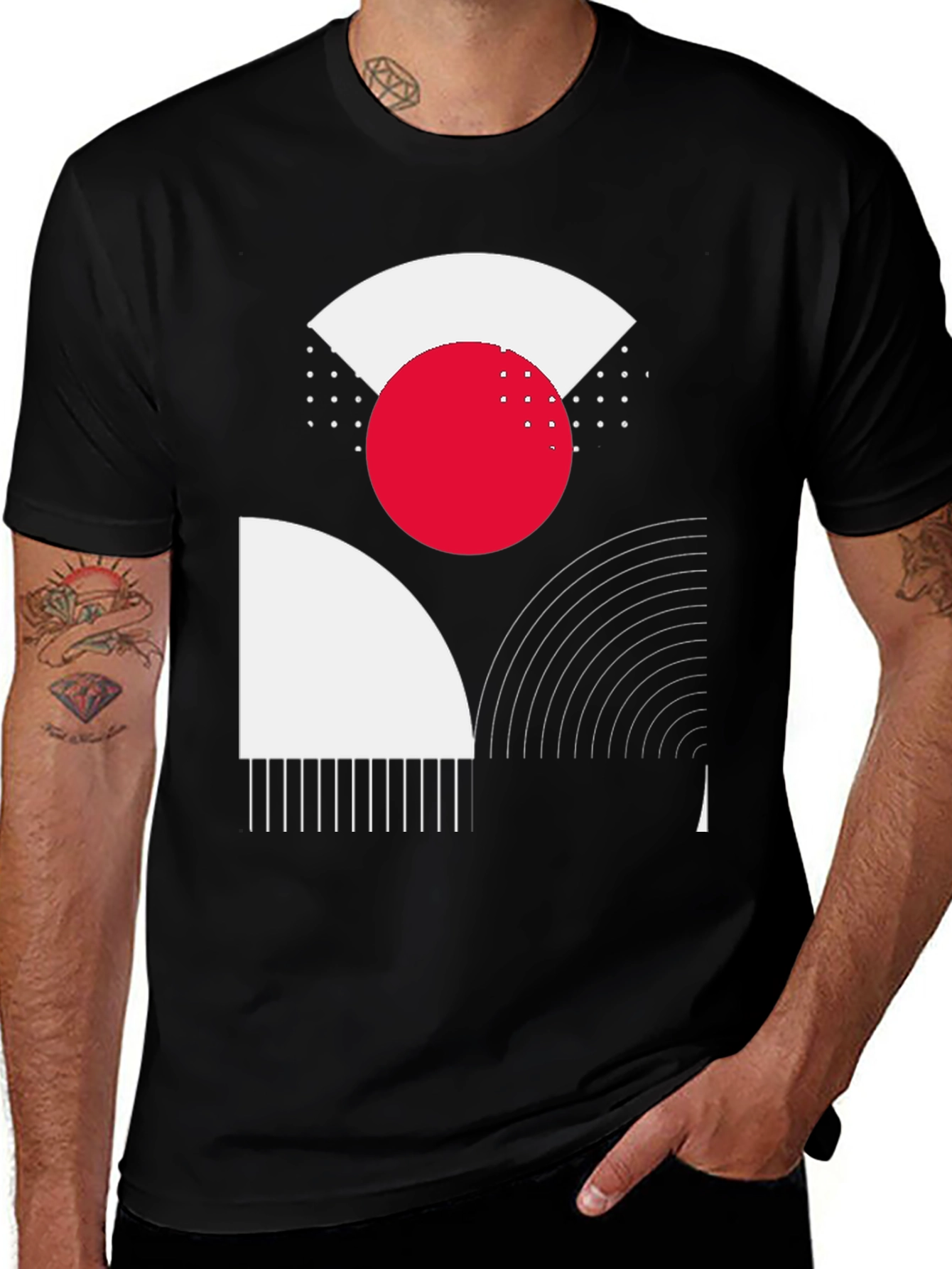 Black Abstract Geometric Graphic Print Black T-Shirt main image