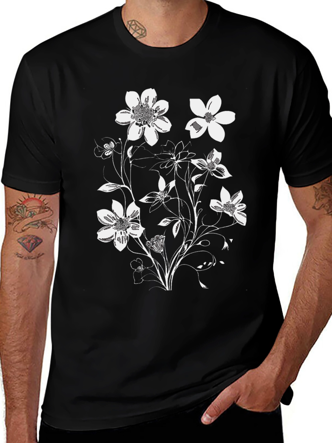 Variant 14 of Floral Print Black T-Shirt