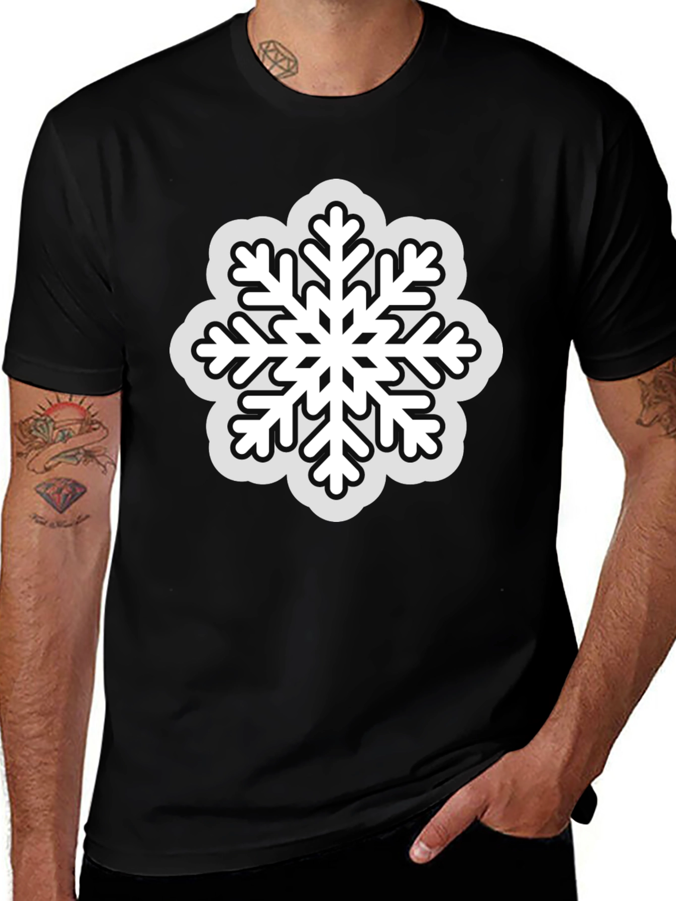 Variant 10 of Snowflake Graphic Tee - Black Winter Holiday Shirt