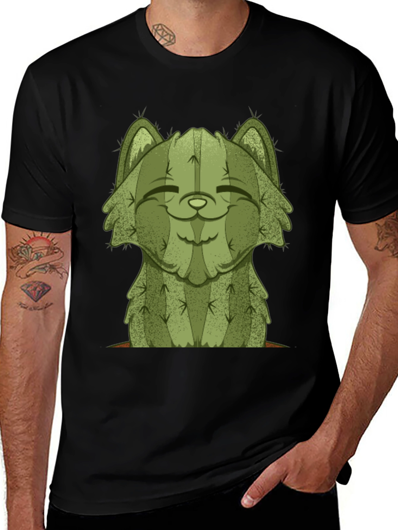 Black Cactus Cat Graphic Tee - Unique Unisex Shirt main image