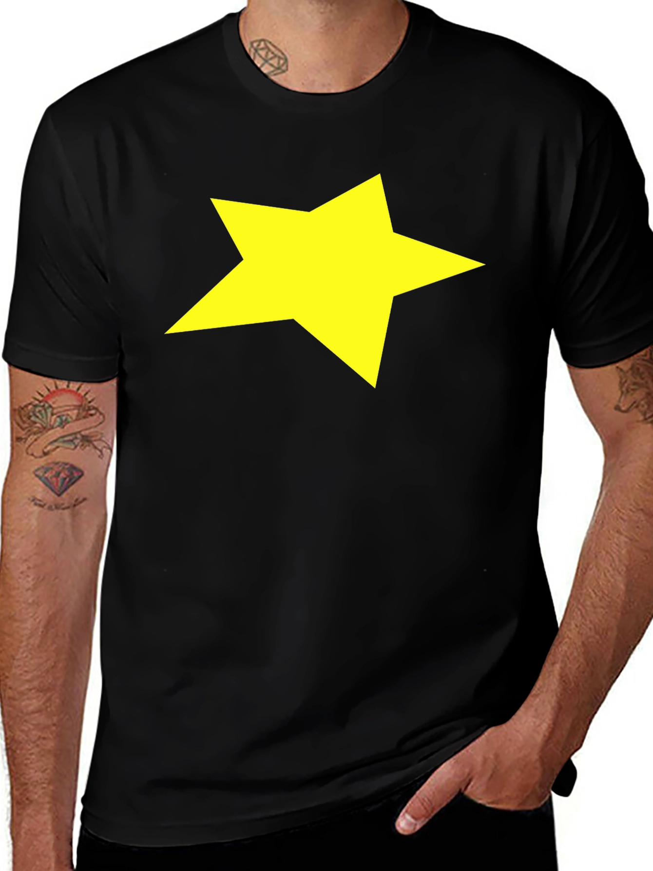 Variant 12 of Star Graphic Tee - Casual Style, Black Cotton Shirt