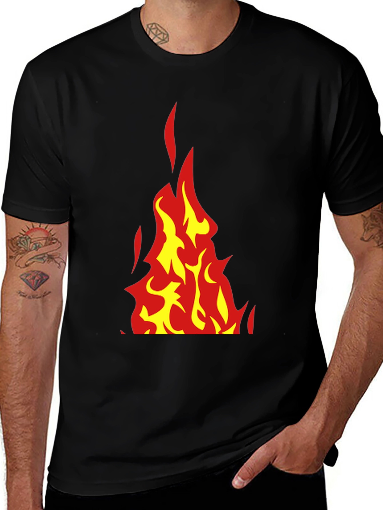 Fiery Flames Graphic T-Shirt - Black Crew Neck Tee