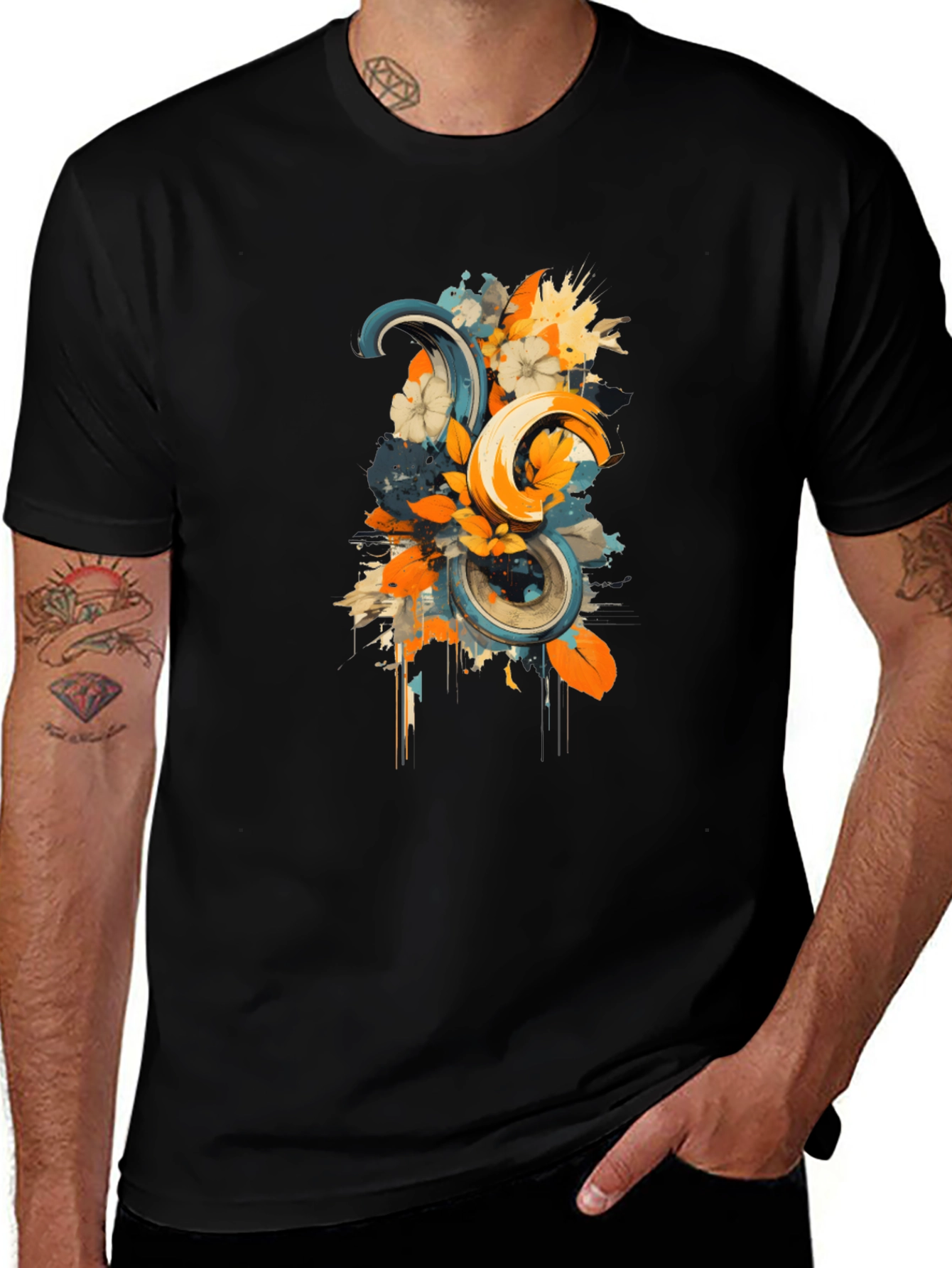 Variant 22 of Abstract Floral Graphic Print Black T-Shirt