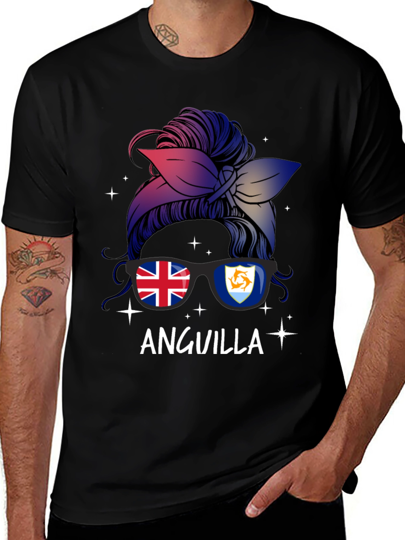 Variant 21 of Anguilla Messy Bun T-Shirt - Island Pride