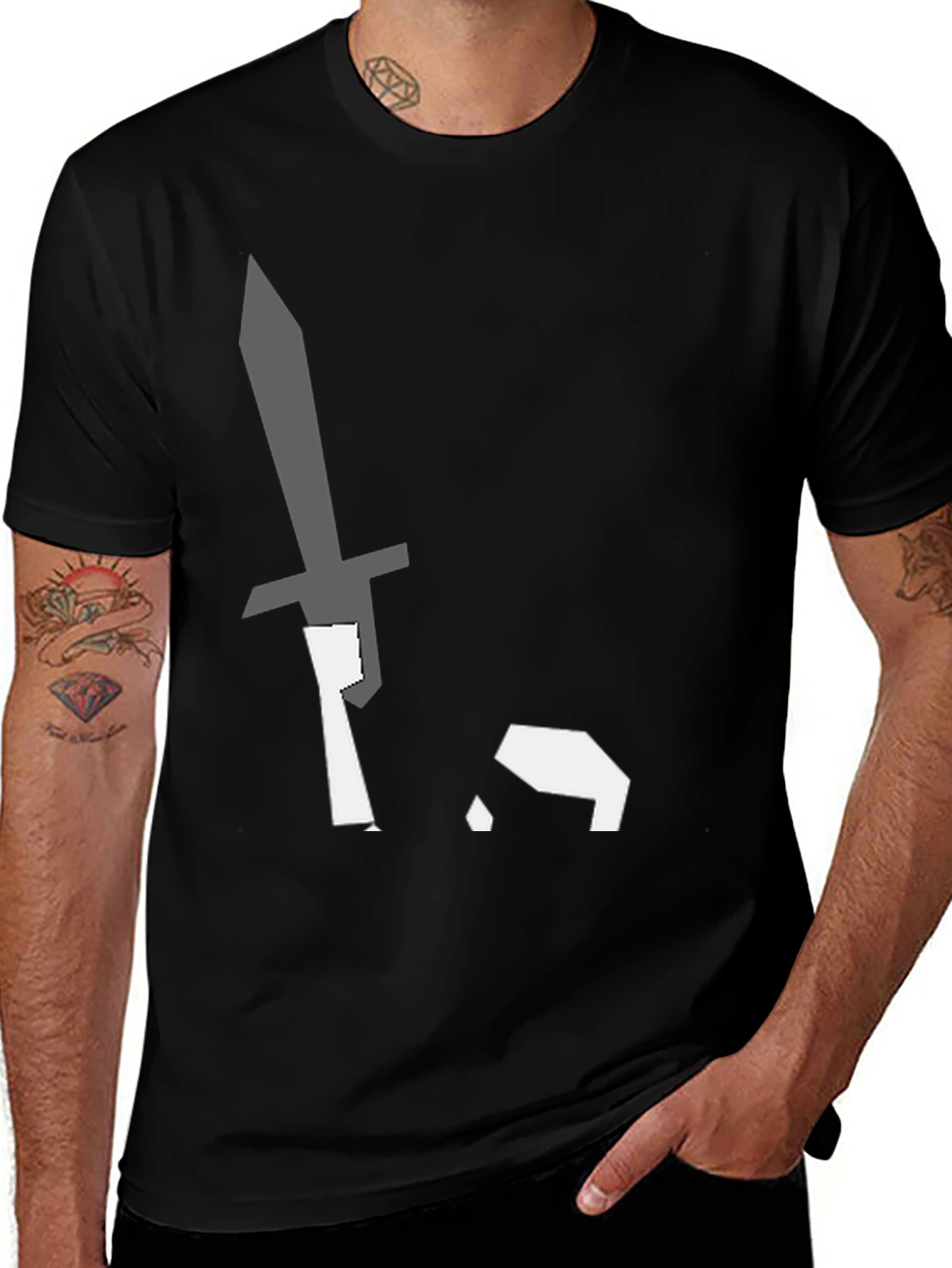 Variant 15 of Black T-Shirt with Sword Pixel Art Graphic