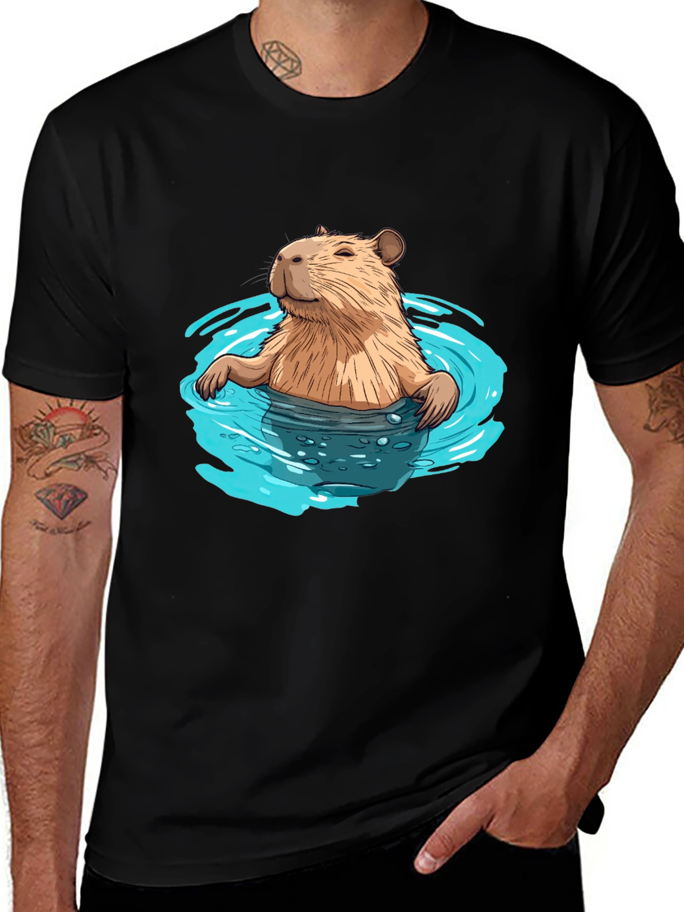 Variant 26 of Capybara in Water Black T-Shirt