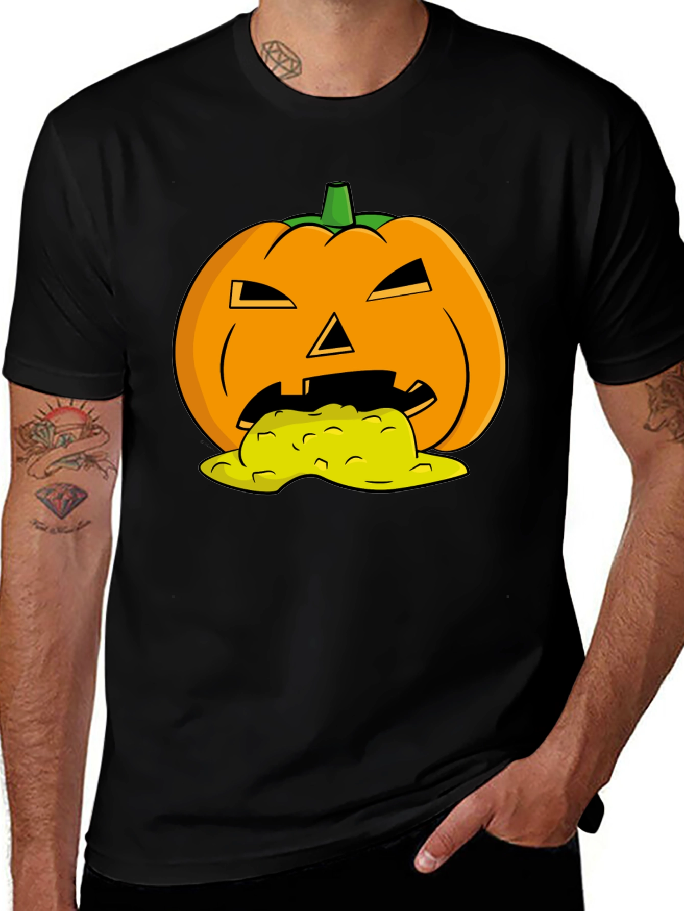 Variant 15 of Halloween Pumpkin Vomit Graphic Tee - Black