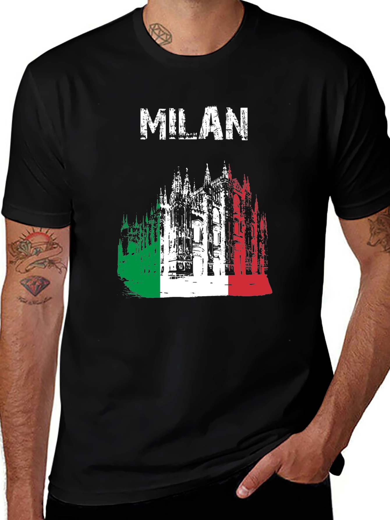 Milan Italy T-Shirt - Italian Flag Cathedral Design