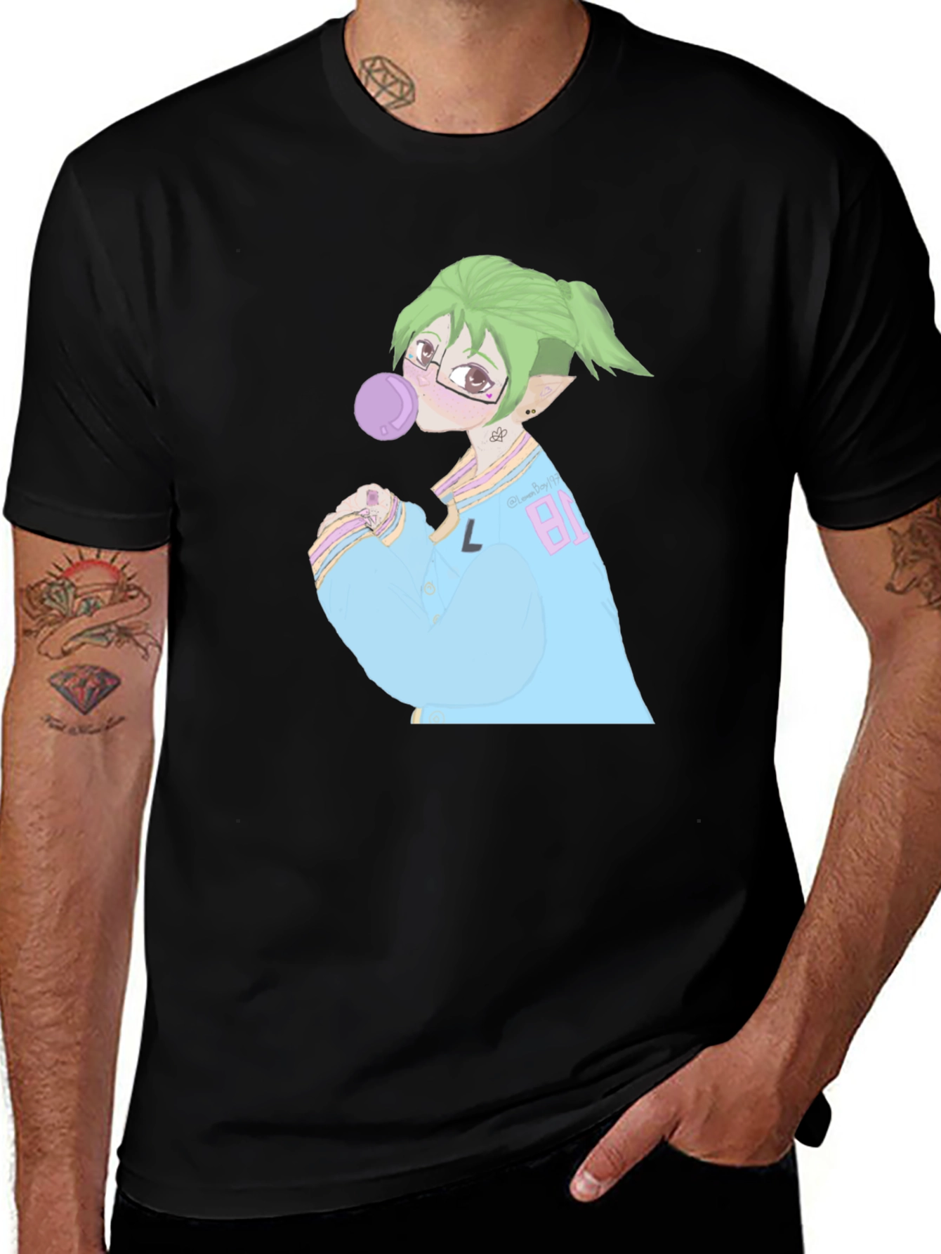 Variant 19 of Anime Girl Bubblegum Black T-Shirt