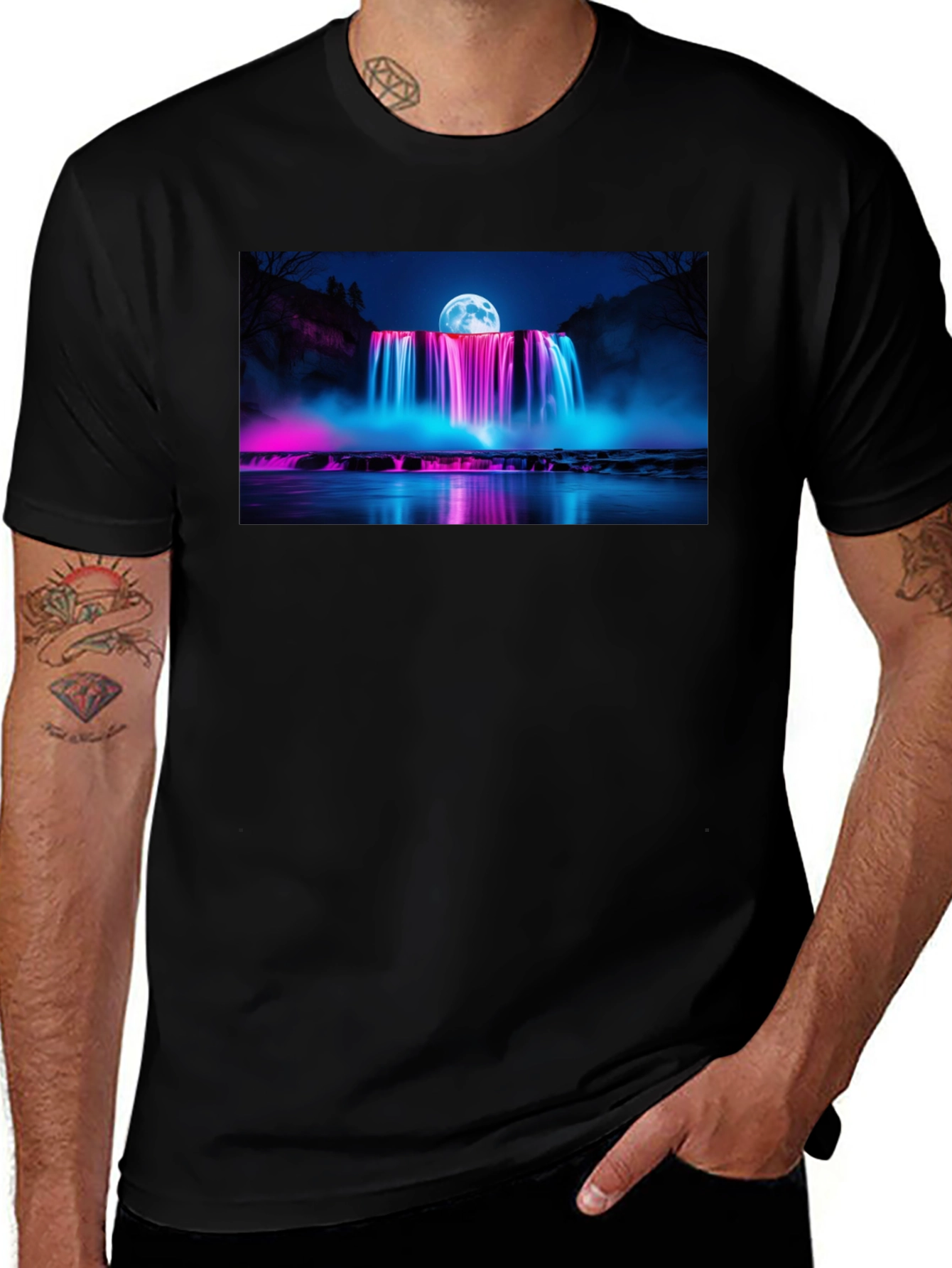 Variant 16 of Neon Waterfall T-Shirt - Nightscape Design
