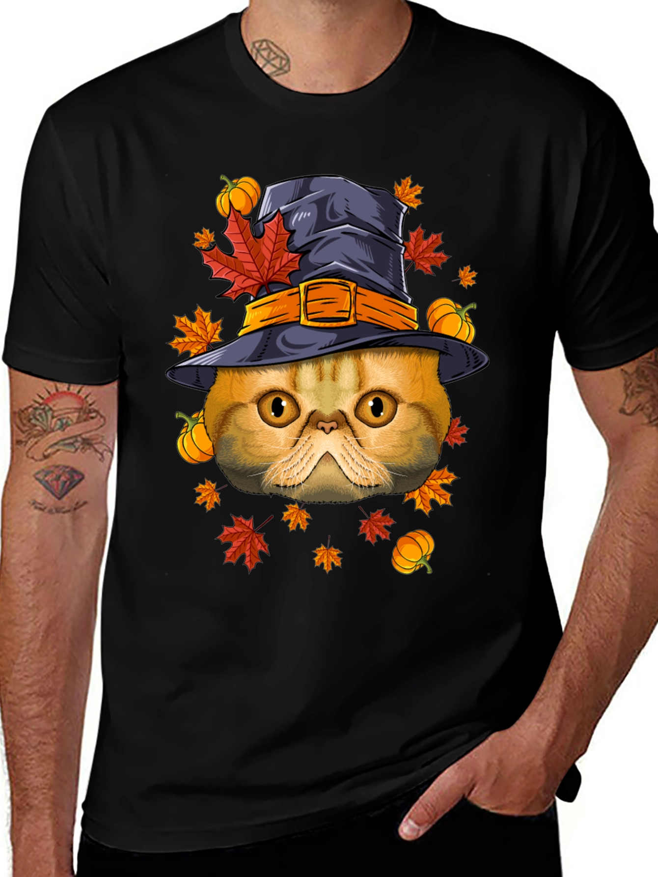 Halloween Cat Witch Hat T-Shirt
