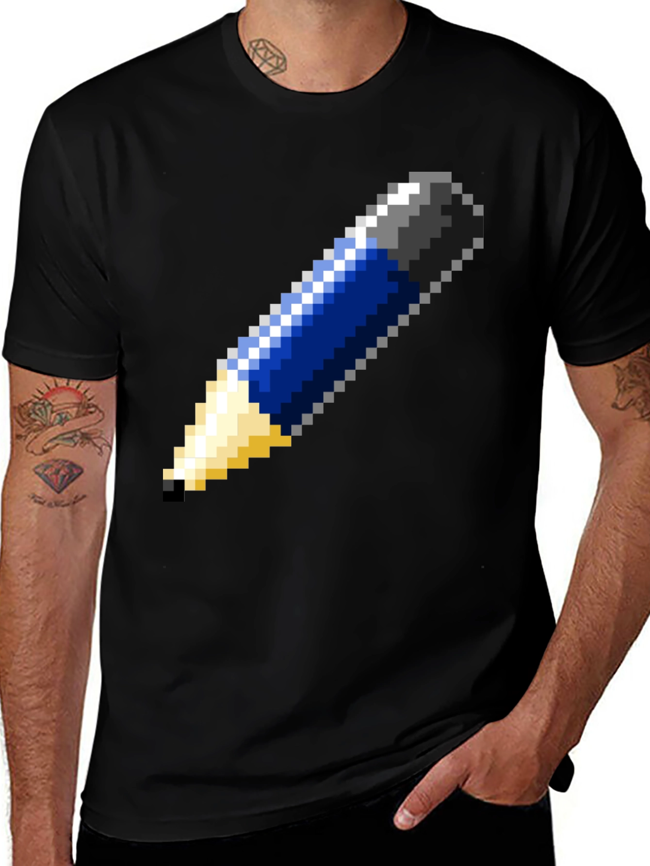 Variant 11 of Pixel Art Pencil Graphic Tee - Black Cotton T-Shirt