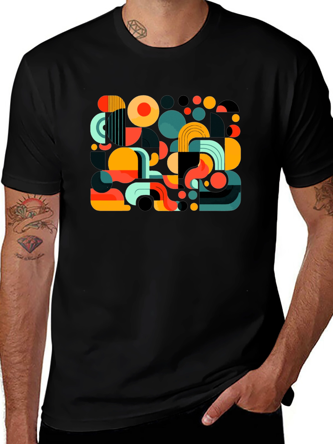 Variant 12 of Abstract Geometric Print Men's Black T-Shirt