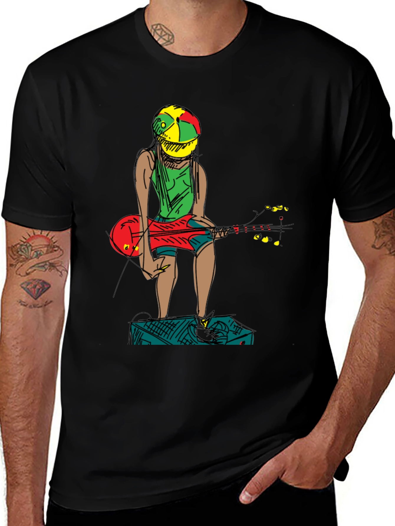 Variant 25 of Rasta Guitarist Graphic Tee - Cool Reggae Style Shirt